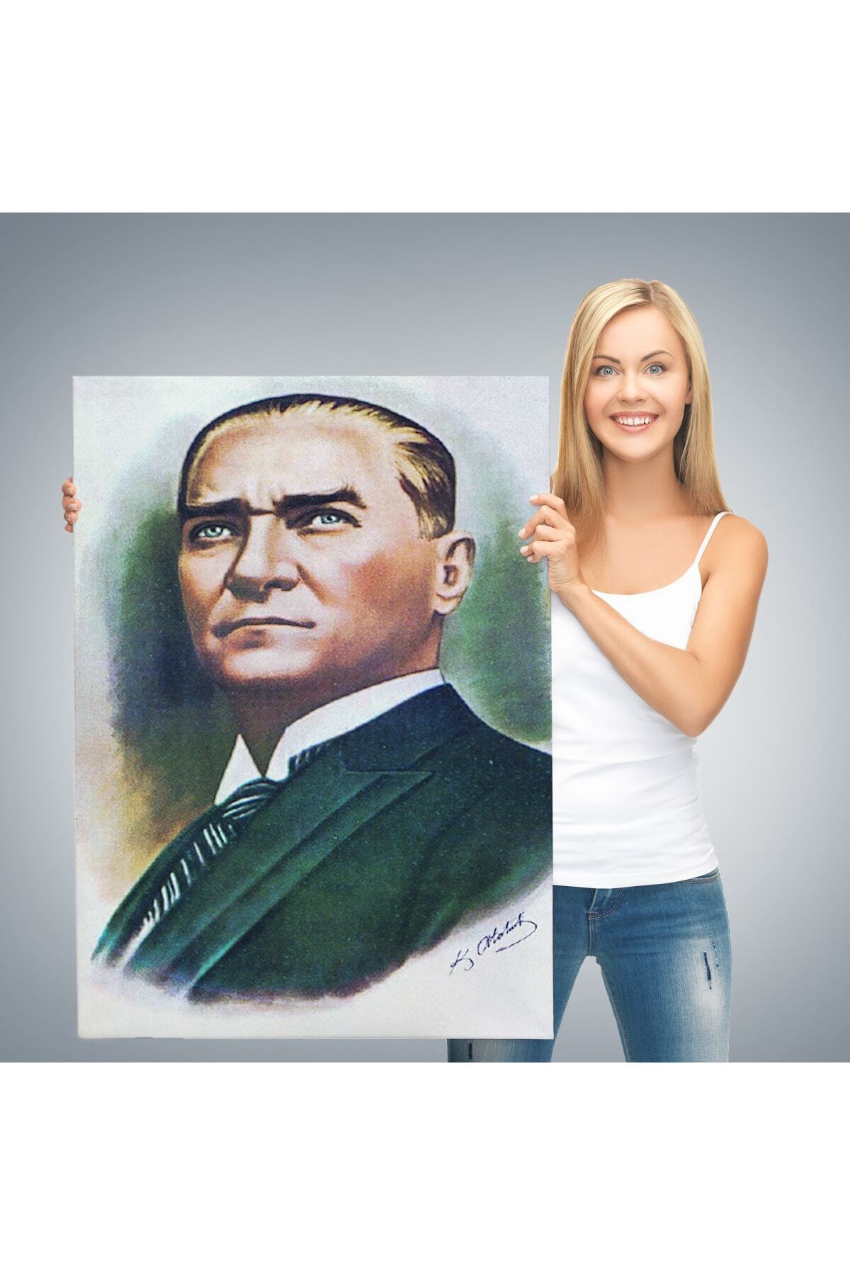 Atatürk Portre Tablosu Mustafa Kemal Atatürk Dikdörtgen Dekoratif Kanvas Tablo-11 görsel 3