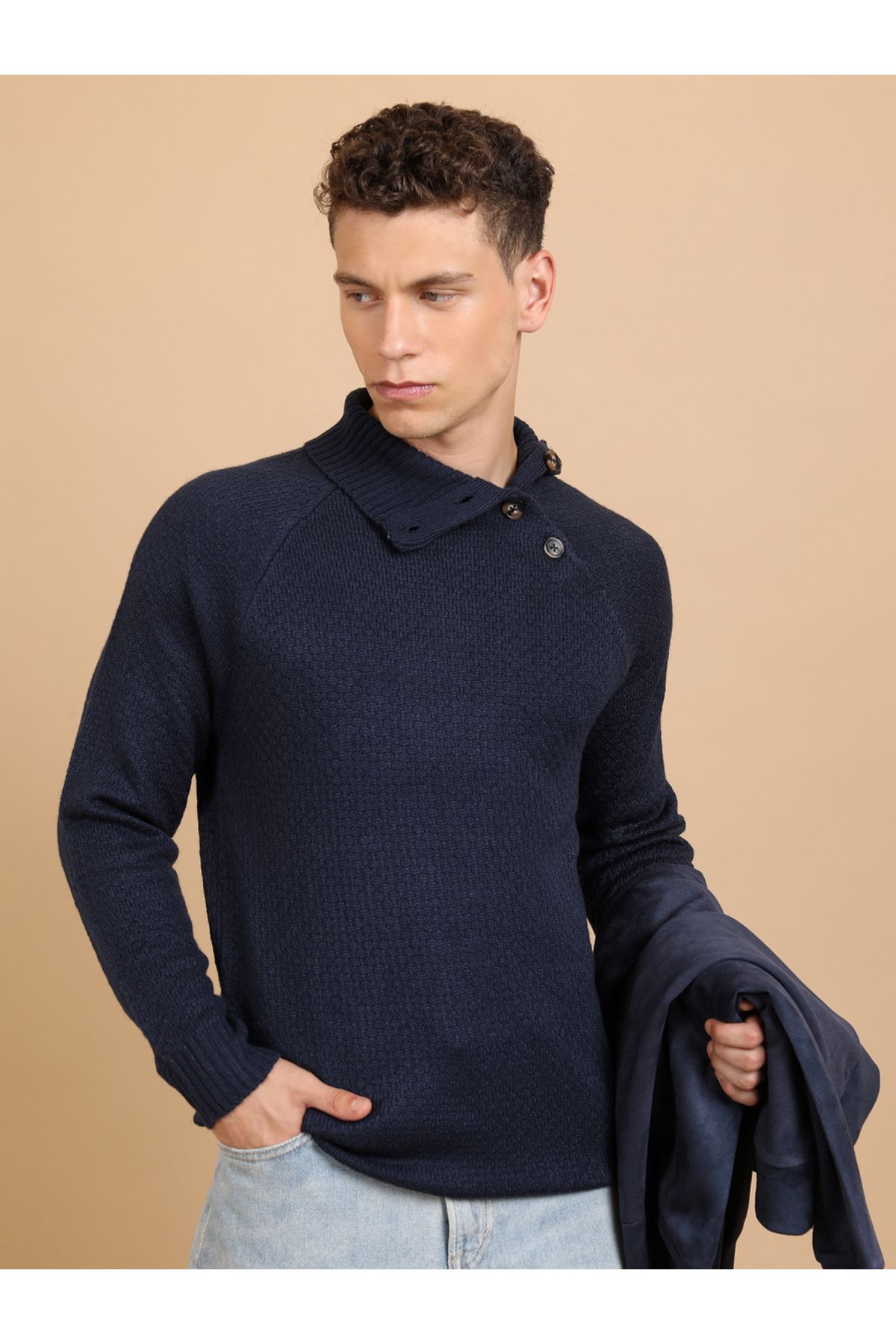 Highlander By Styli-Turtle Neck Textured Sweater with Button Accent 1