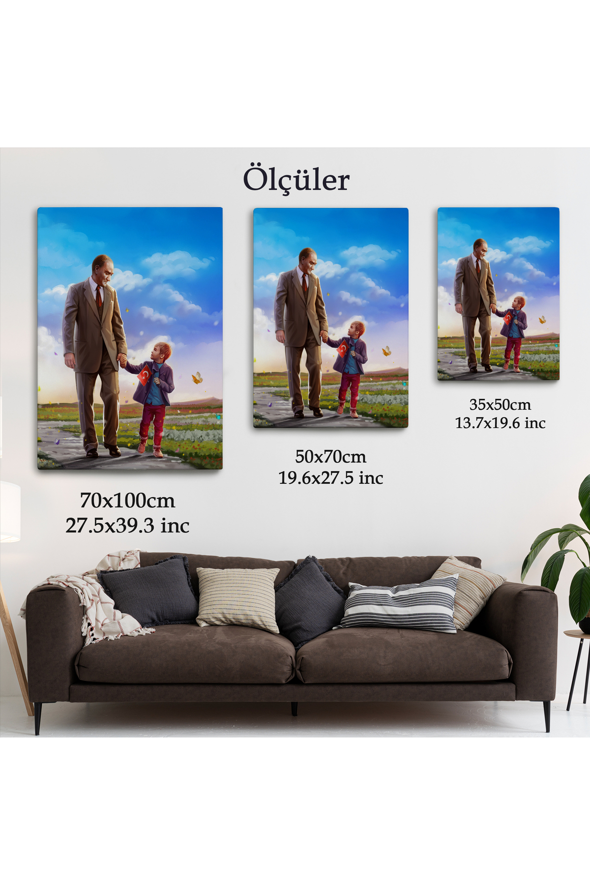 Atatürk Ve Çocuk El Ele Kanvas Tablo görsel 6