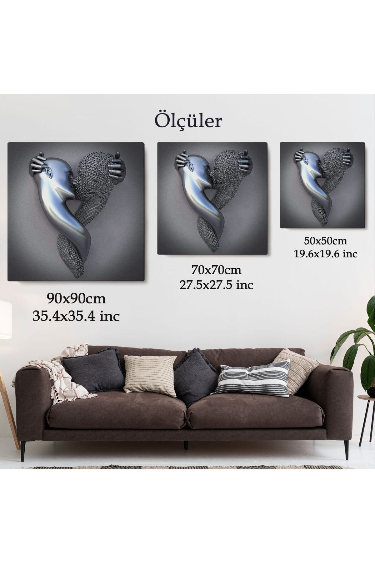 Metalik Efektli Kanvas Tablo, Romantik Beden, Aşk Sanatı, 3d Efektli Gümüş Insan görsel 6