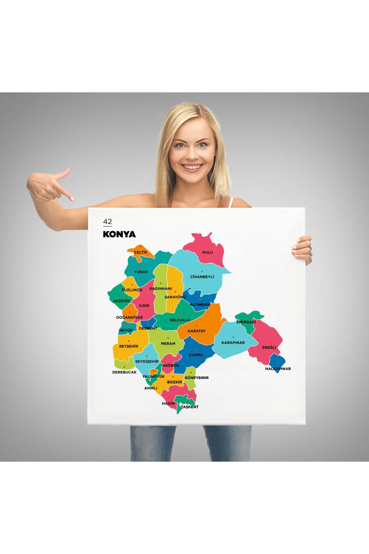 Konya Ili Ve Ilçeler Haritası Dekoratif Kanvas Tablo görsel 3