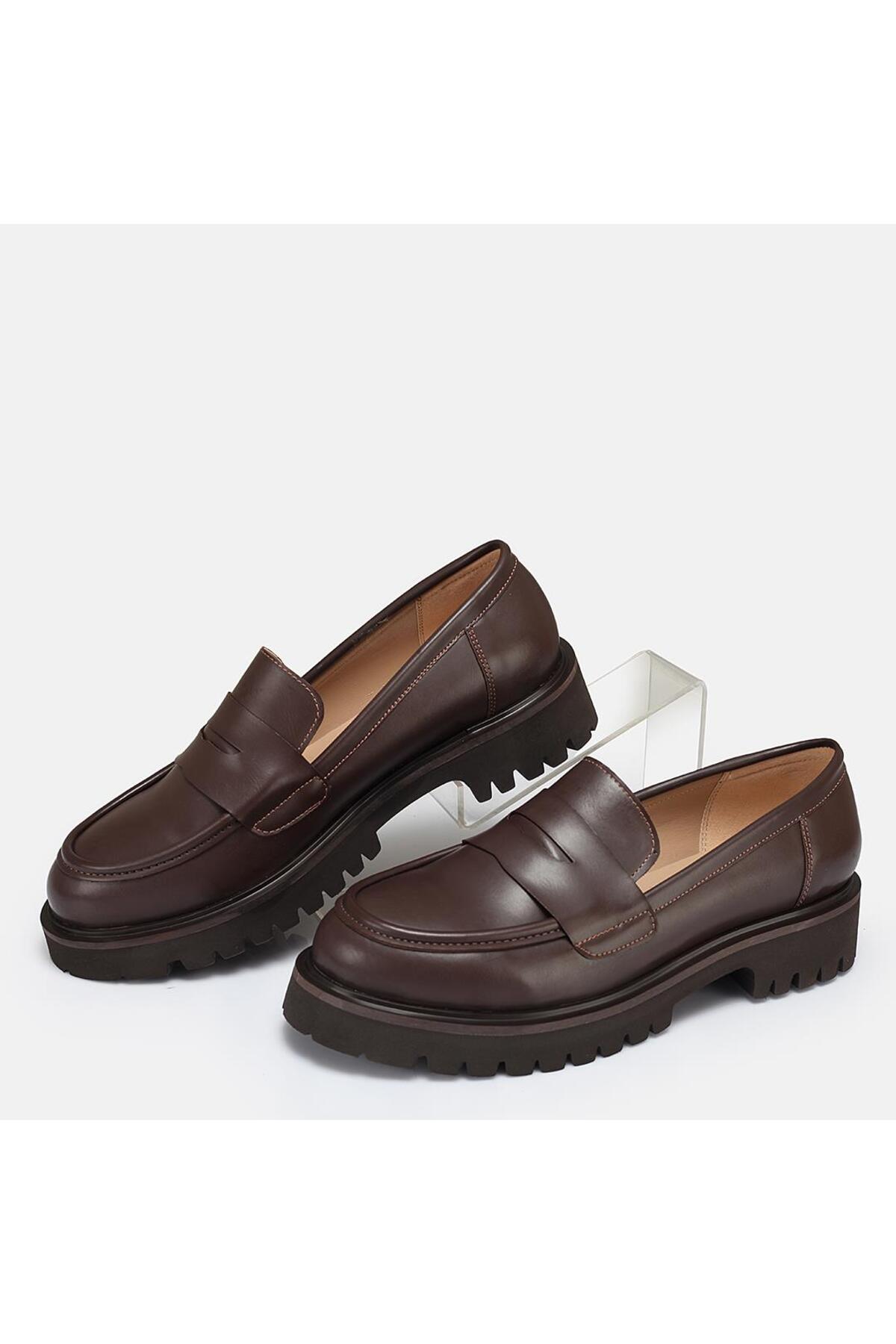 37Numara  BÜYÜK NUMARA KADIN KALIN TABAN LOAFER-41-42-43-44 KAHVE CİLT - Görsel 7