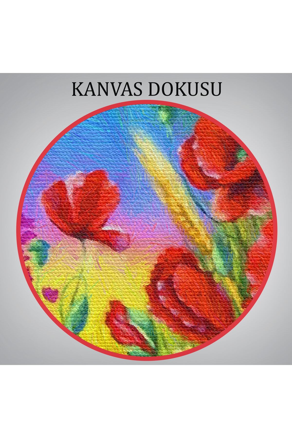 Renkli Çiçekler Yağlıboya Görünüm Dekoratif Kanvas Duvar Tablosu görsel 7