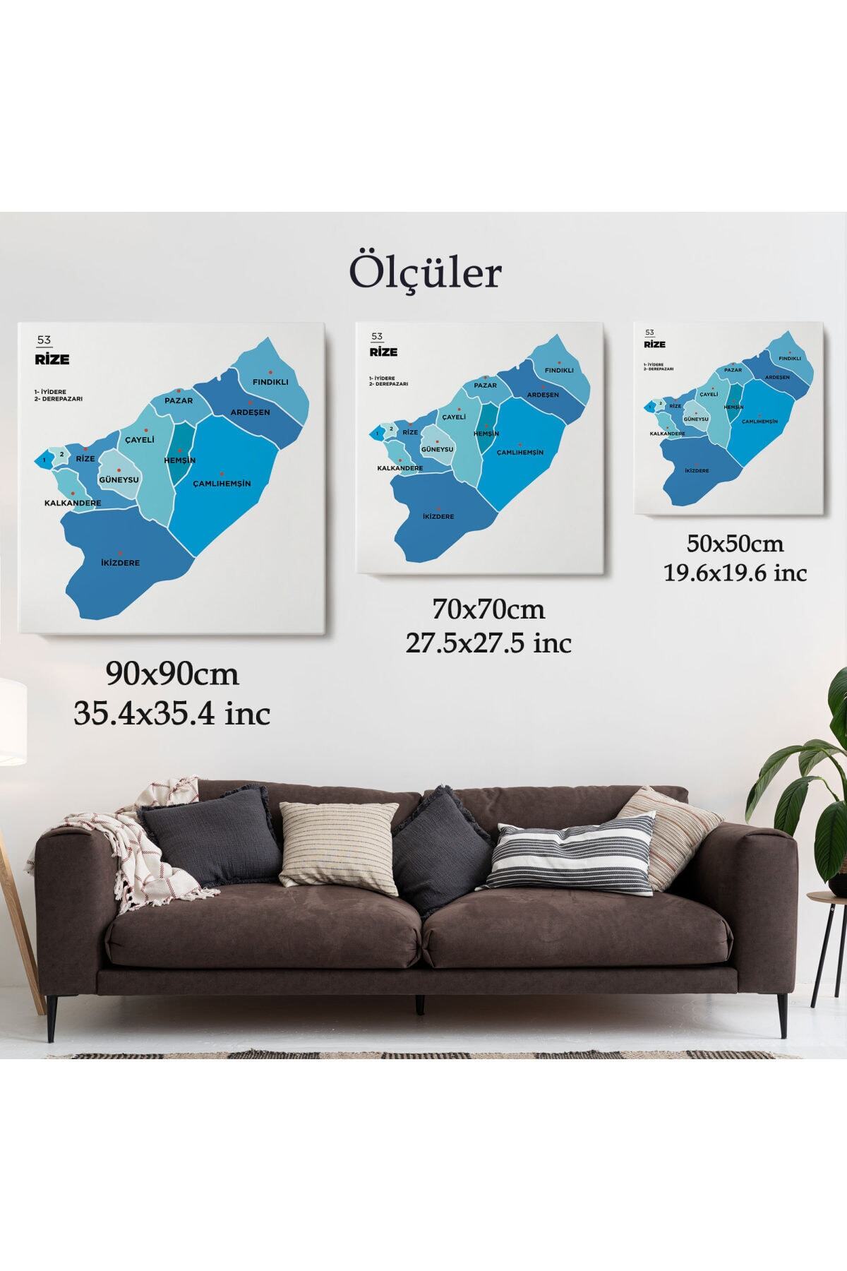 Rize Ili Ve Ilçeler Haritası Dekoratif Kanvas Tablo-1 görsel 5
