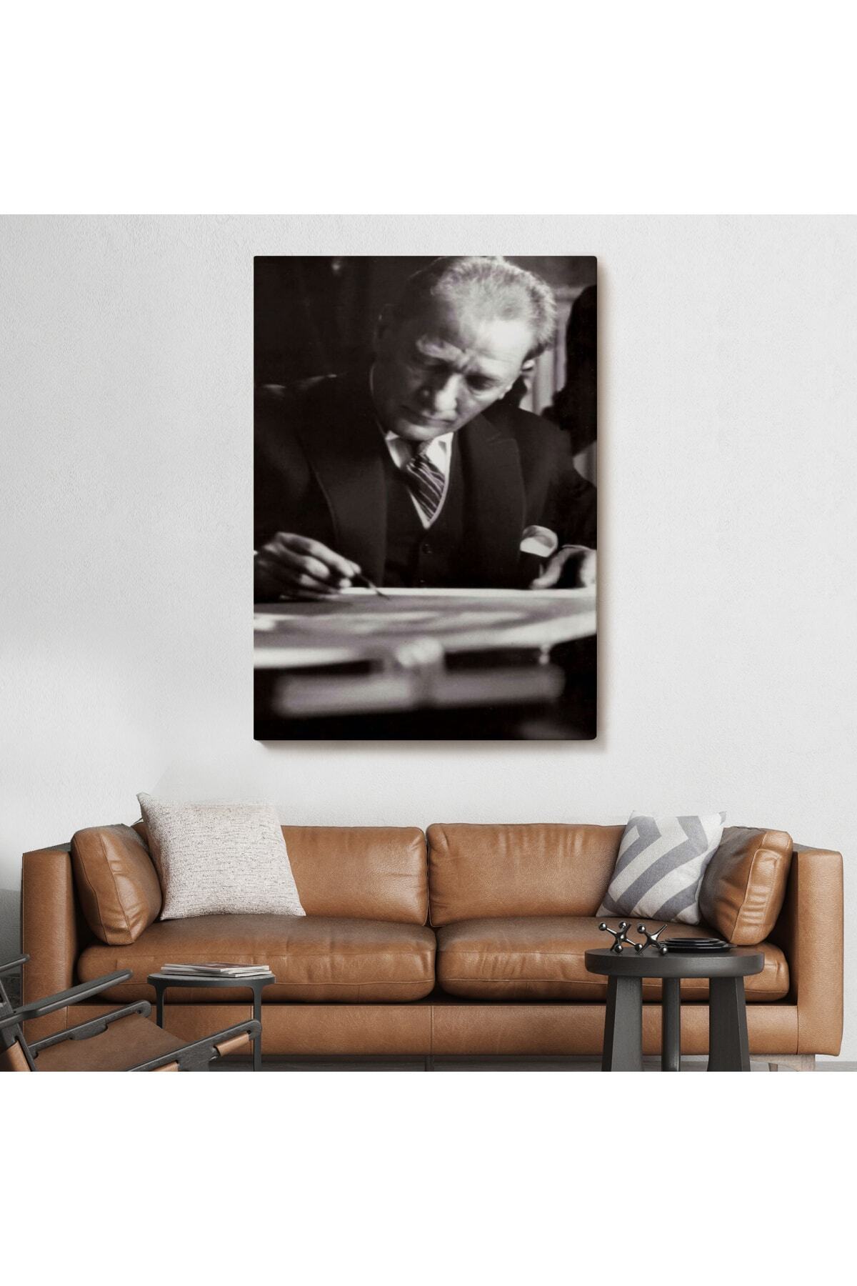 Atatürk Portre Tablosu Mustafa Kemal Atatürk Dikdörtgen Dekoratif Kanvas Tablo görsel 2