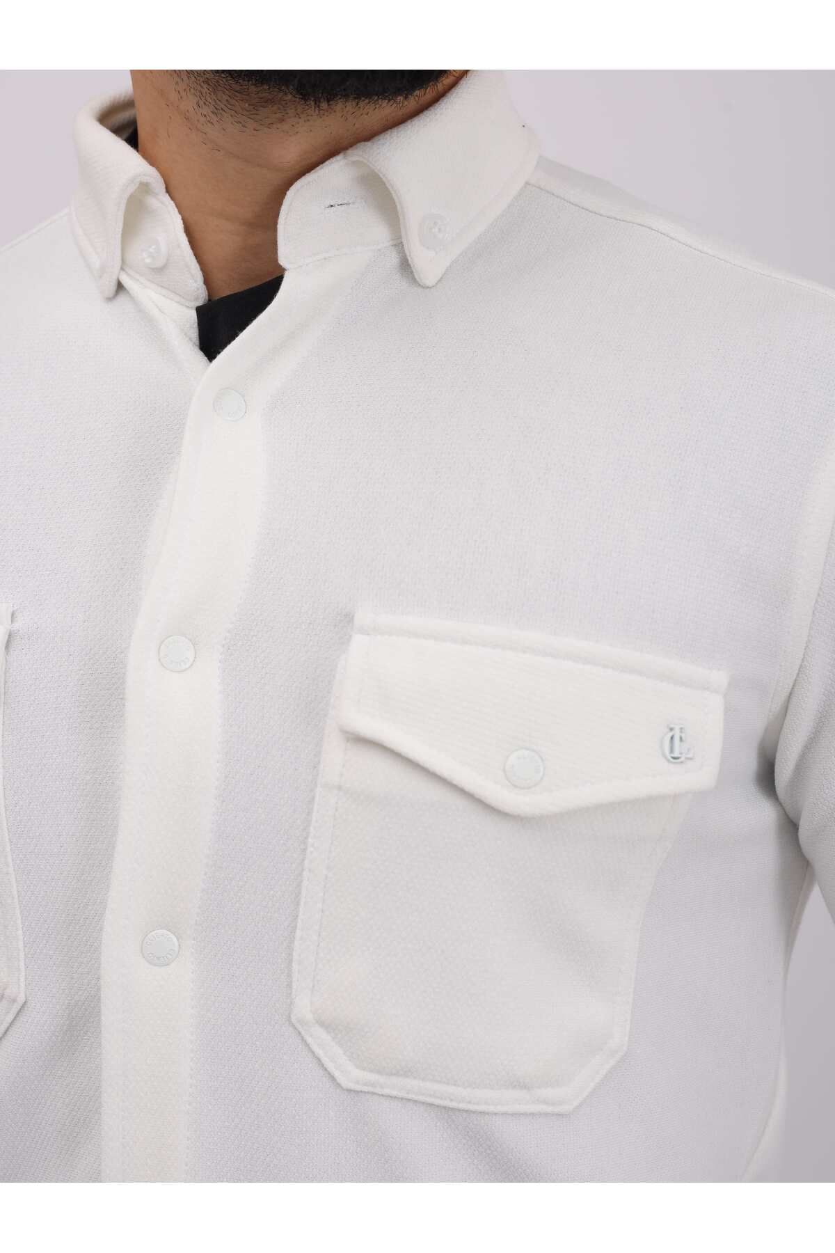 cliento-Men's White Slim Fit Lycra Seasonal Knitted Shirt 2