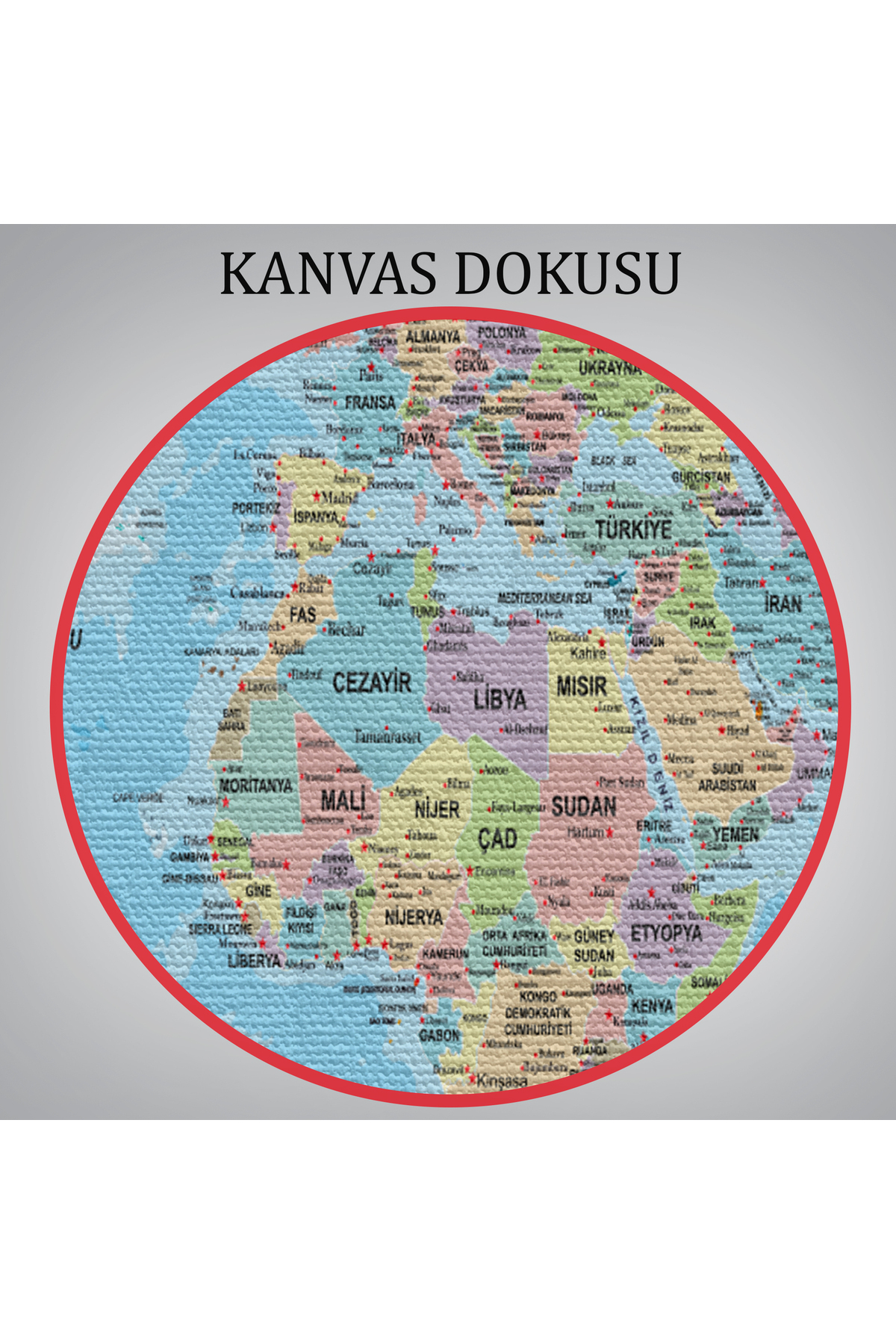 Dünya Haritası Türkçe Kanvas Tablo Ayrıntılı Dekoratif-okyanuslu görsel 6