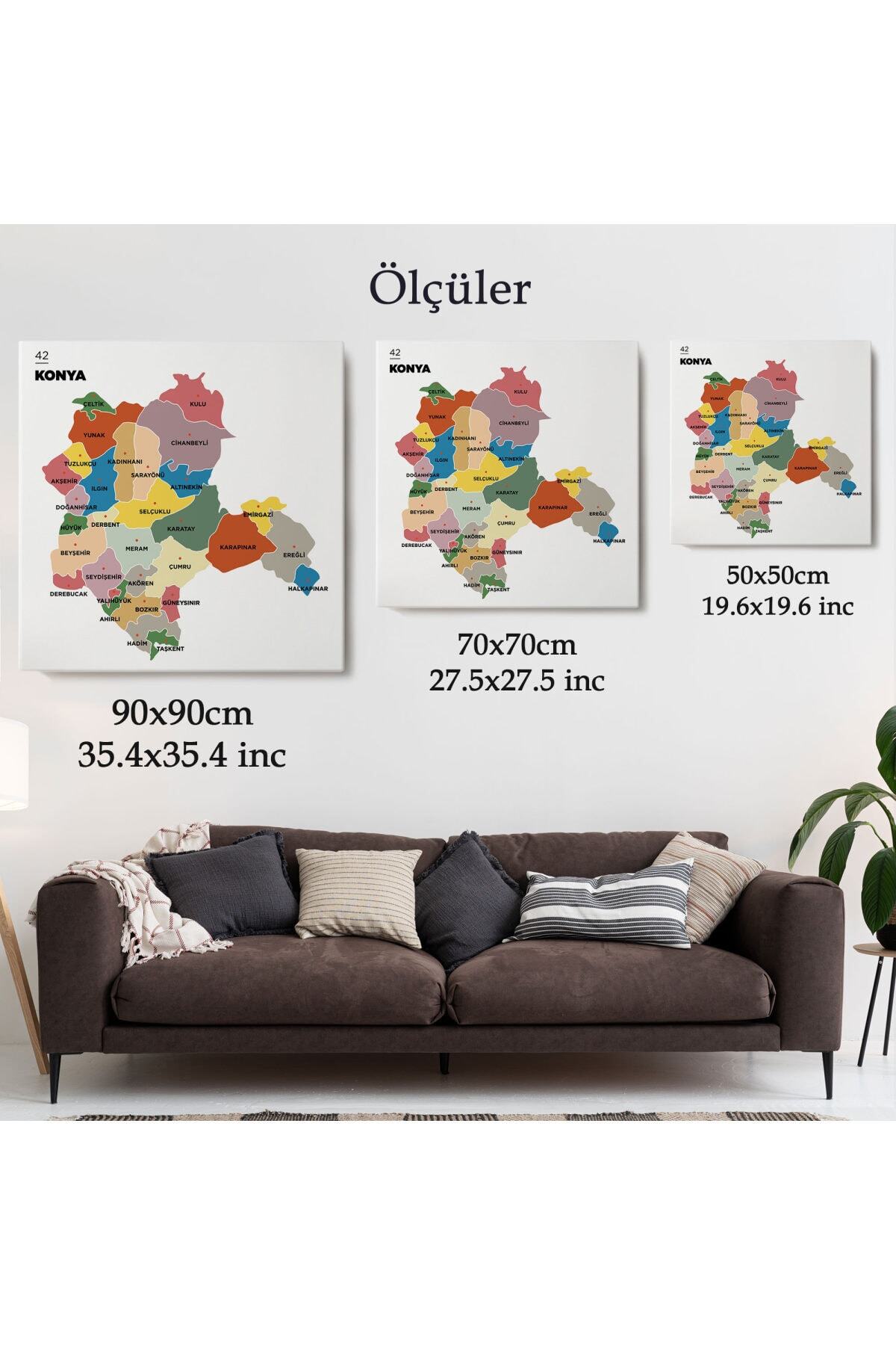 Konya Ili Ve Ilçeler Haritası Dekoratif Kanvas Tablo-1 görsel 5