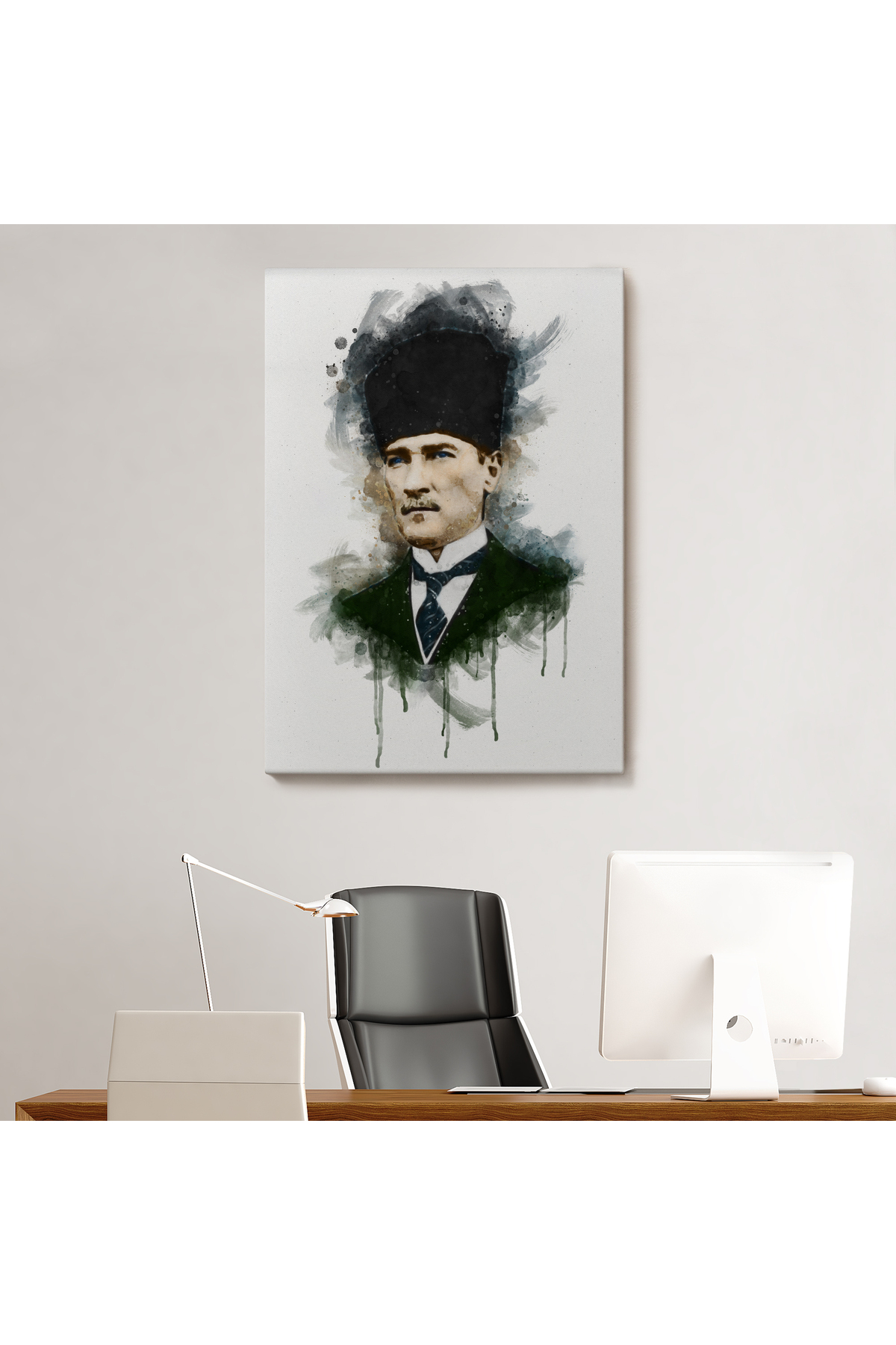 Mustafa Kemal Atatürk'ün Suluboya Görünümlü Portresi Dekoratif Kanvas Tablo görsel 7
