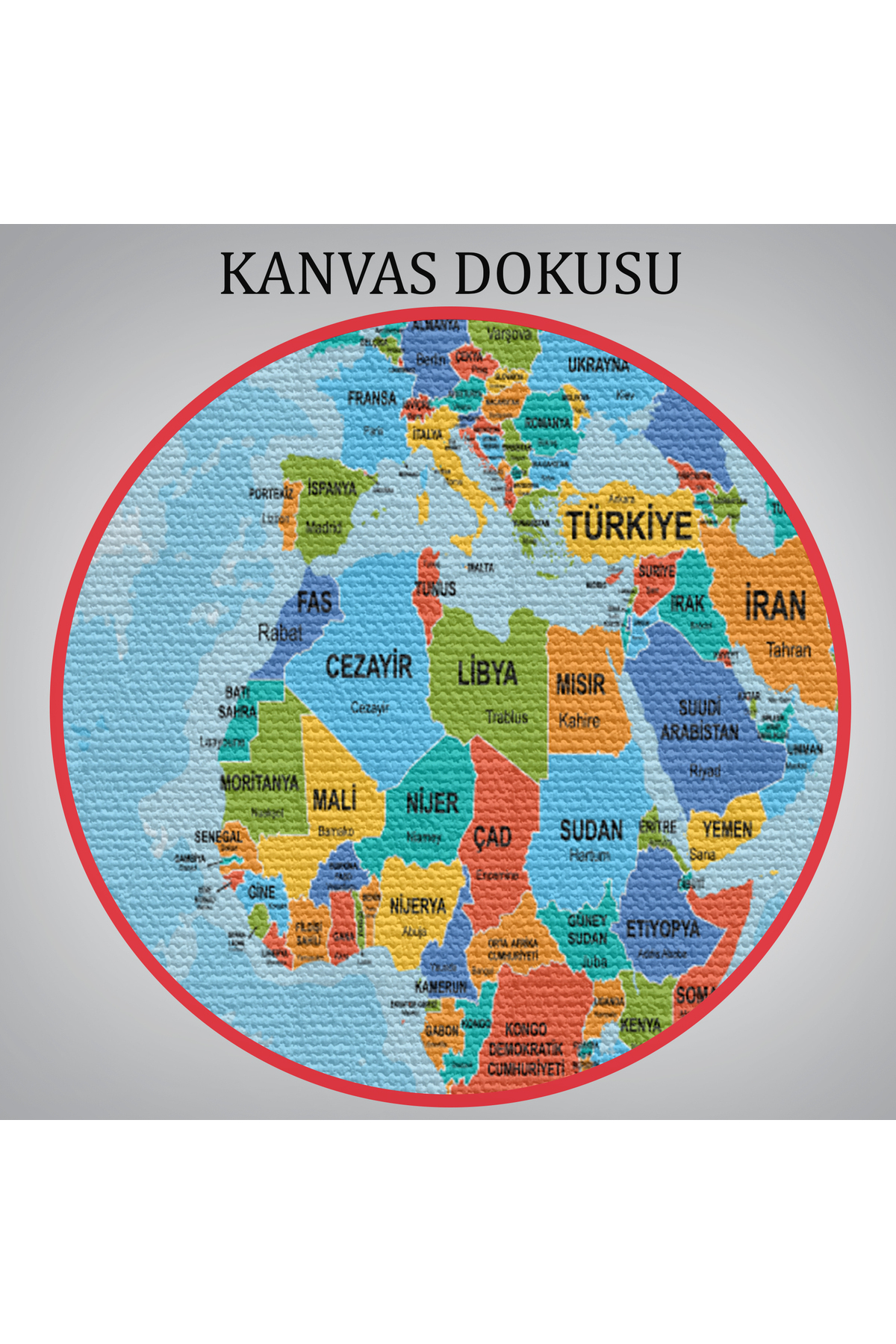 Türkçe Dünya Haritası Ülke Başkentli Ve Okyanuslu Dekoratif Kanvas Tablo-1 görsel 6