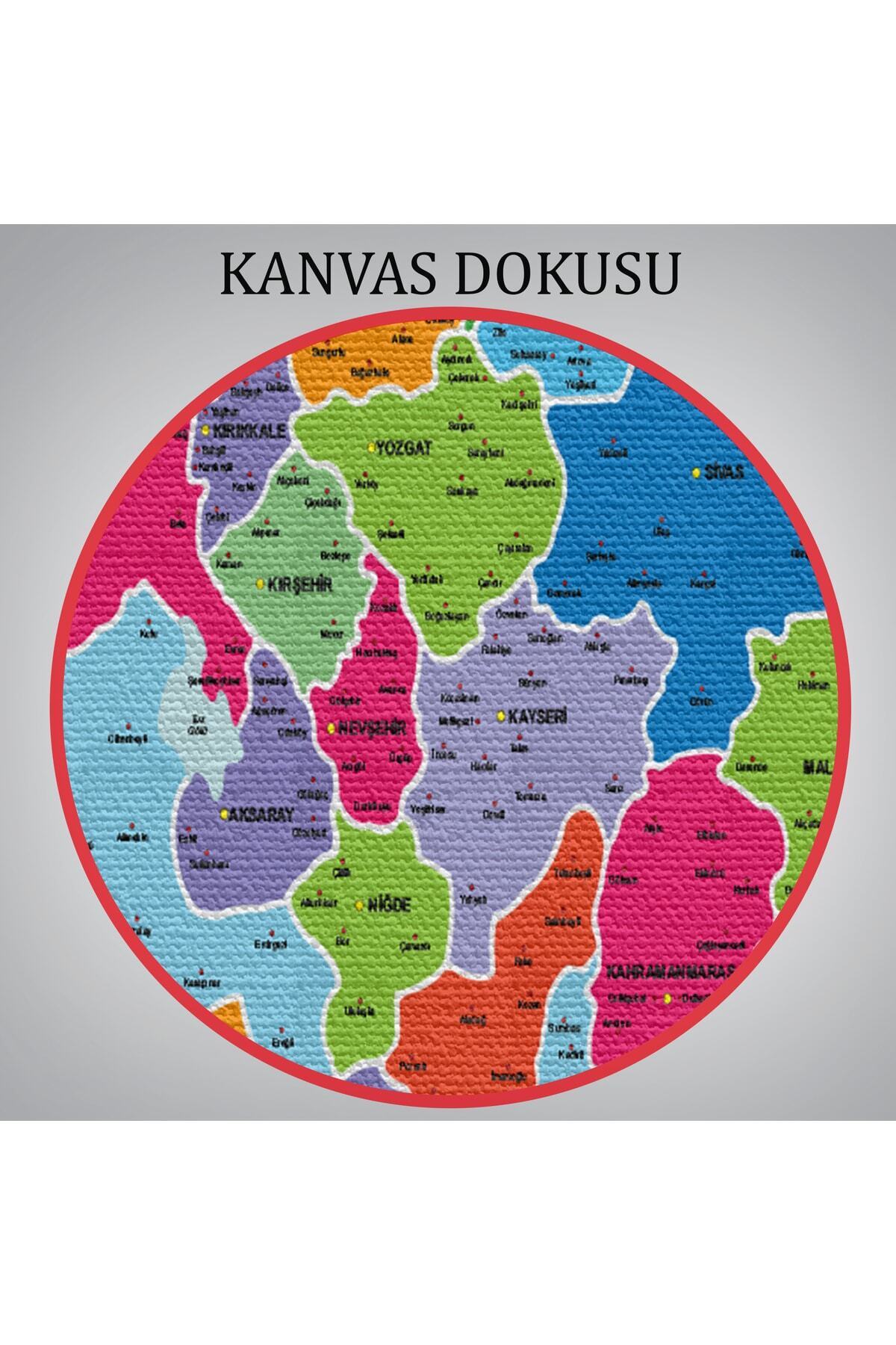 Türkiye Haritası Kanvas Tablo Il Ve Ilçeli Ayrıntılı Eğitici Komşulu Dekoratif Tablo görsel 7