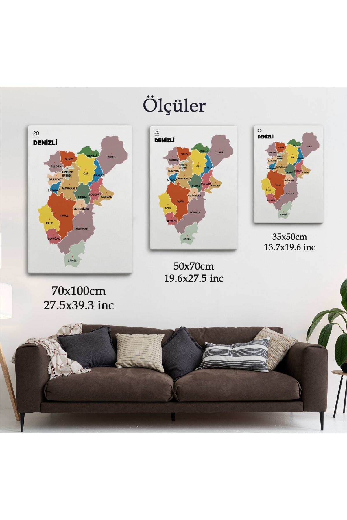 Denizli Ili Ve Ilçeler Haritası Dekoratif Kanvas Tablo görsel 5
