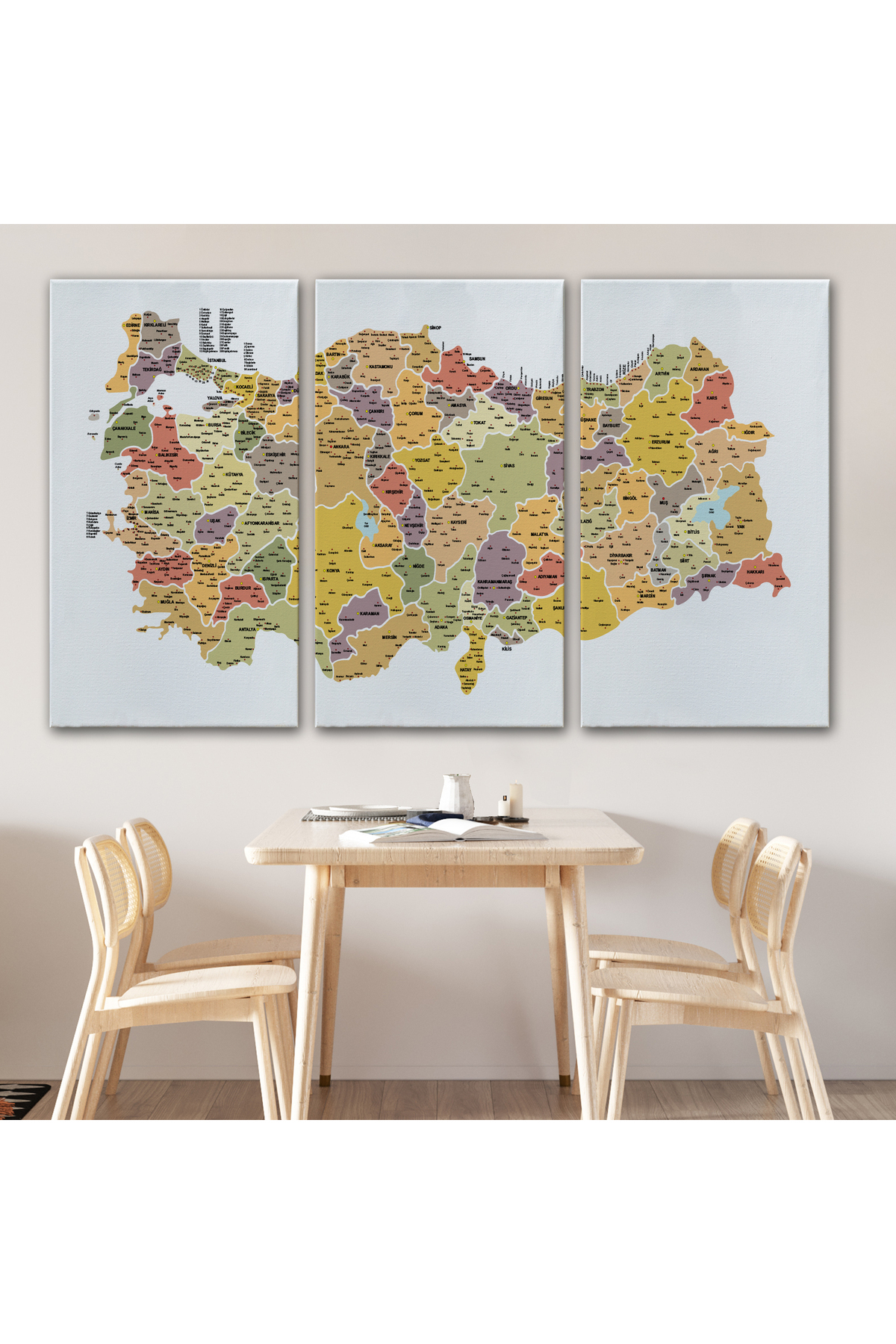 Türkiye Haritası Kanvas Tablo Il Ve Ilçeli Ayrıntılı Eğitici Dekoratif Tablo-2 görsel 3