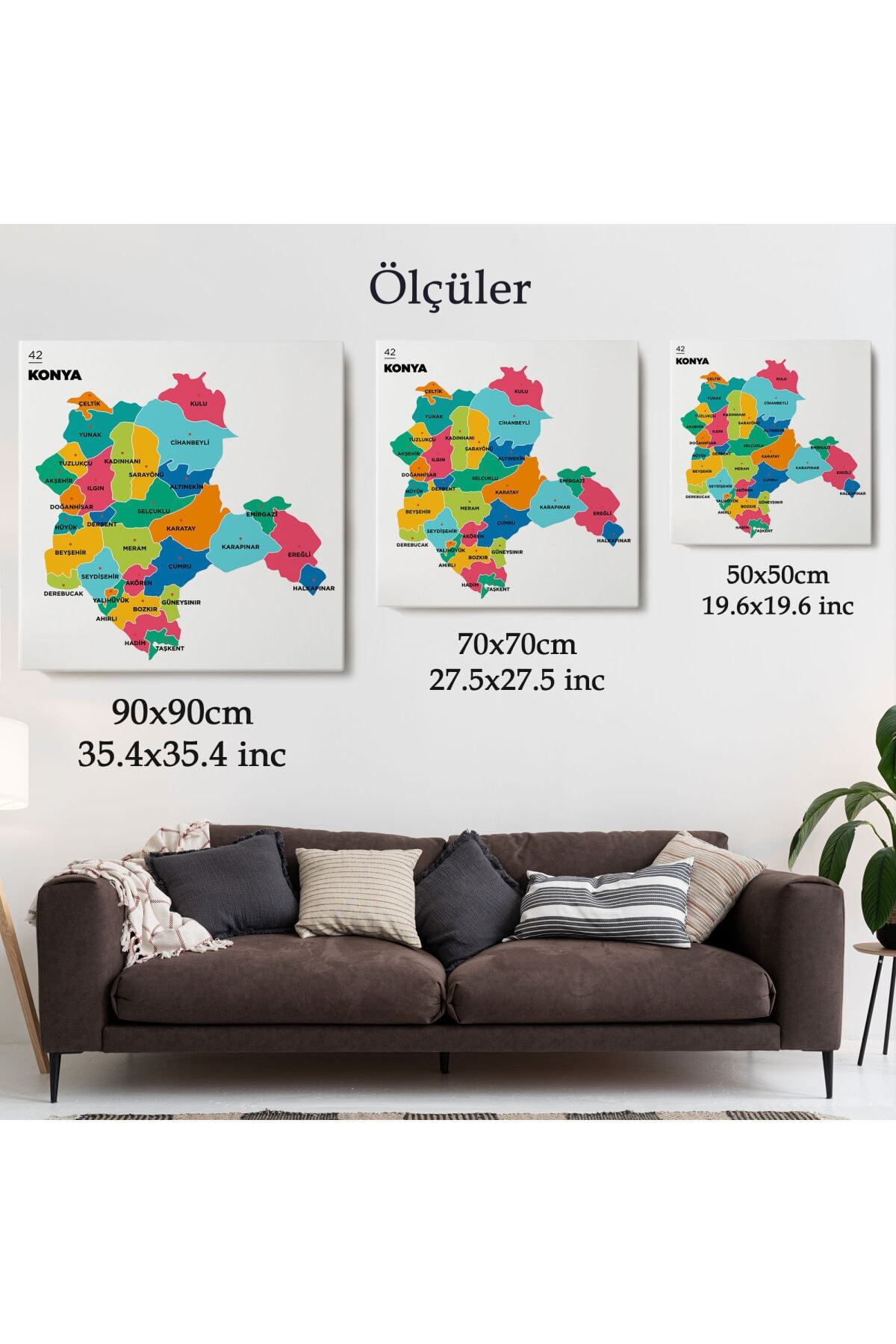 Konya Ili Ve Ilçeler Haritası Dekoratif Kanvas Tablo görsel 5