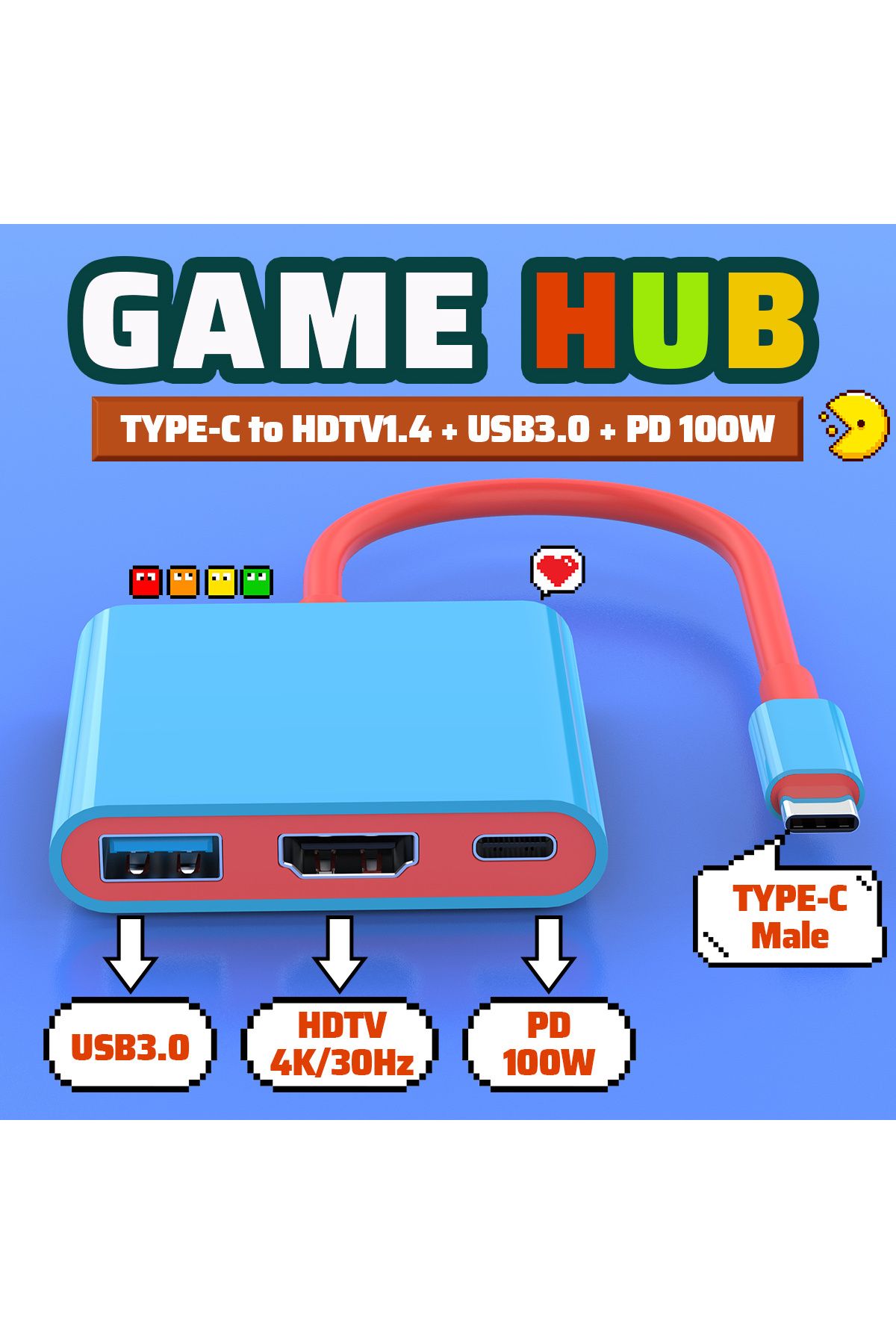 Choice-Blue And Red Portable Switch Tv Dock 3 In 1 Usb-c Game Hub With 4k Hdmi,usb3.0(5GBPS) ,pd 100w Ports 1