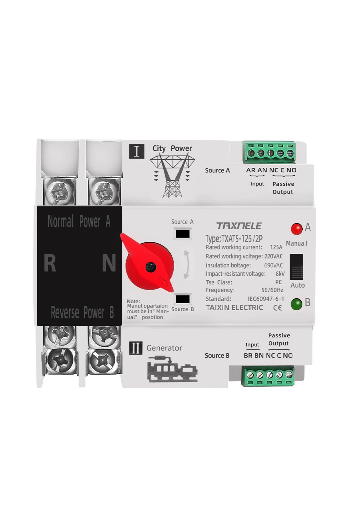 TAXNELE-Din Rail 2P 3P 4P ATS Dual Power Automatic Transfer Switch Selector Switches Uninterrupted Power ... 7