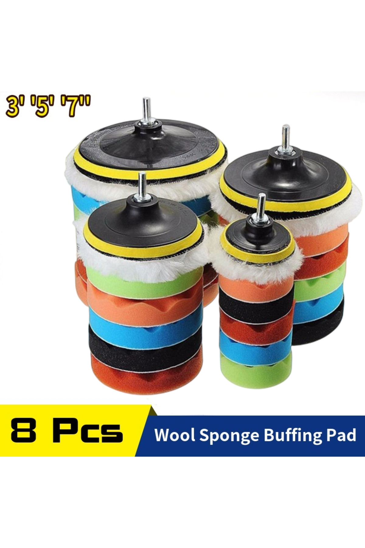 8-Piece Car Polishing Pad Set - 3/4/5/6/7 Inch Self-Adhesive Buffing Pads For Waxing & Polishing