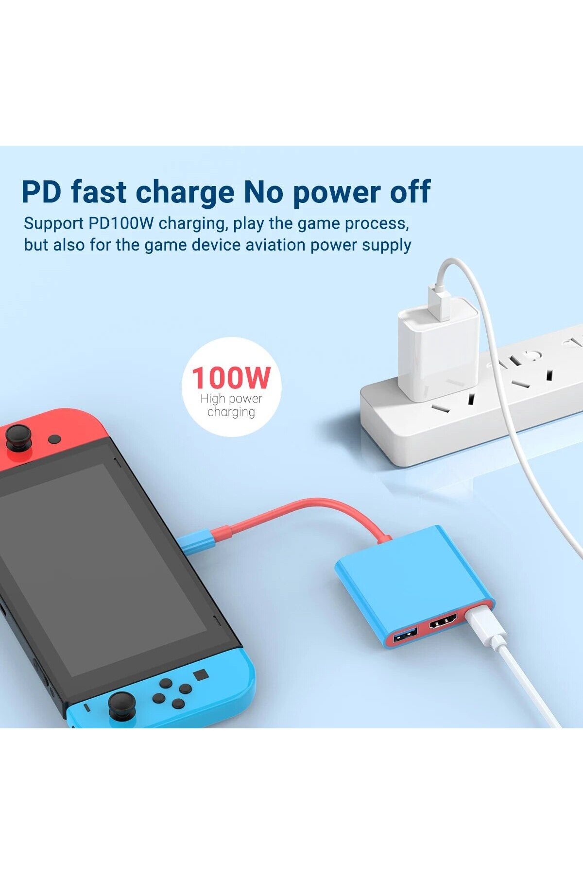 Choice-Blue And Red Portable Switch Tv Dock 3 In 1 Usb-c Game Hub With 4k Hdmi,usb3.0(5GBPS) ,pd 100w Ports 4
