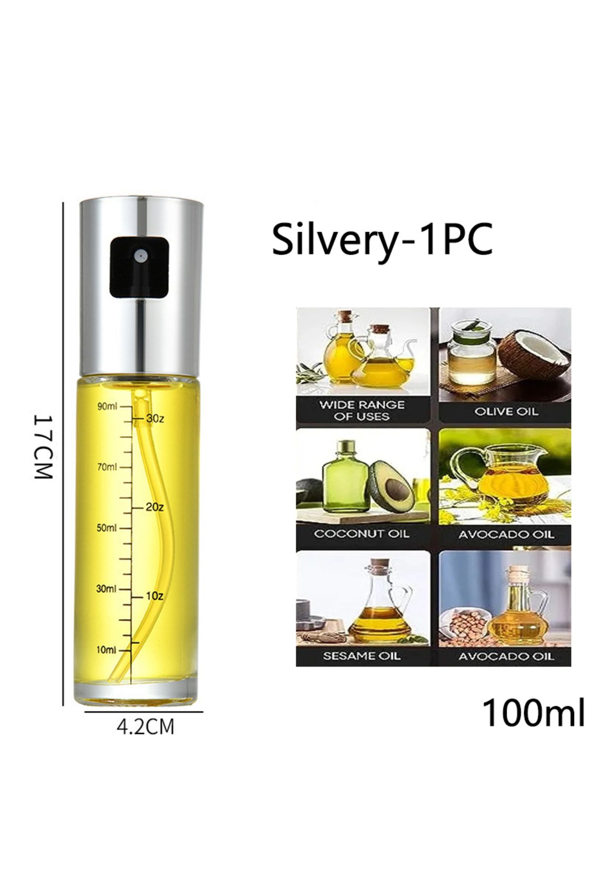 Choice-Silvery-1pc Glass Oil Sprayer For Cooking Olive Spray Mister For Salad Bbq Kitchen Baking Empty Vine 1