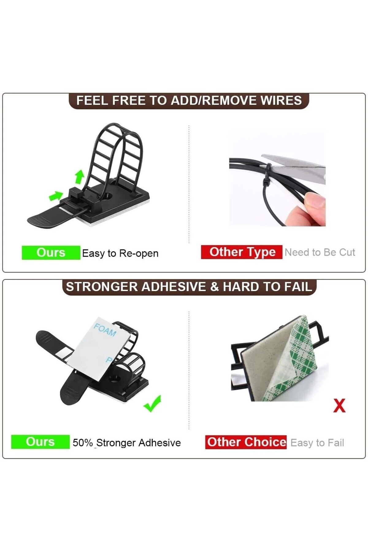 Choice-10PCS-White-Large Adjustable Cable Organizer Wire Winder Clip Earphone Holder Self Adhesive Mouse Ke 4