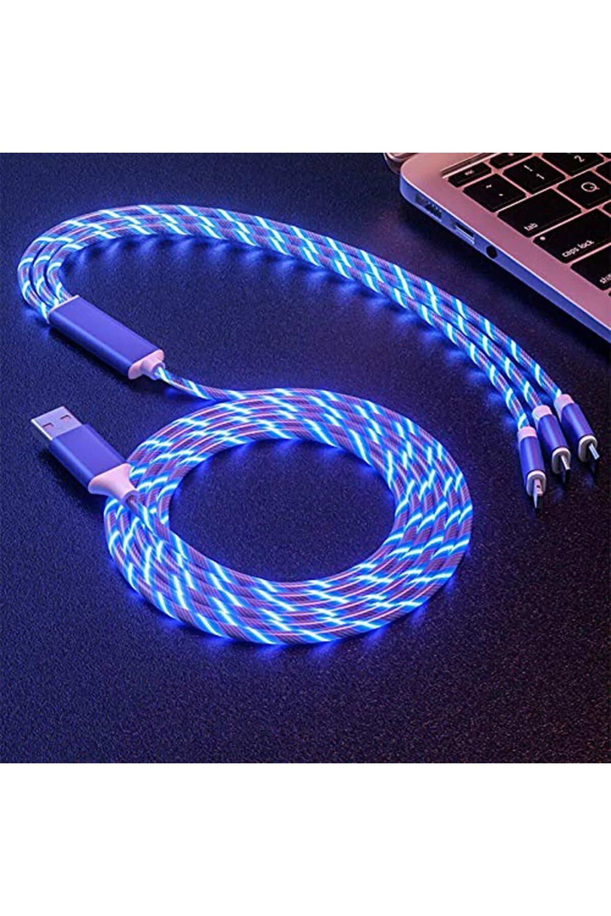 Choice-Câble De Charge Rapide 3 En 1 Avec Éclairage LED, 3A, Micro USB Type C, Pour IPhone, Samsung, Xia... 3