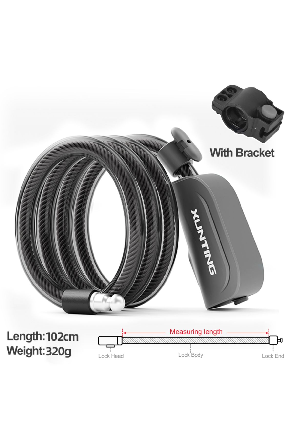 Choice-102cm Xunting Bike Cable Lock Coiled Secure Keys Bicycle Lock With Mounting Bracket Anti-theft Castl 1