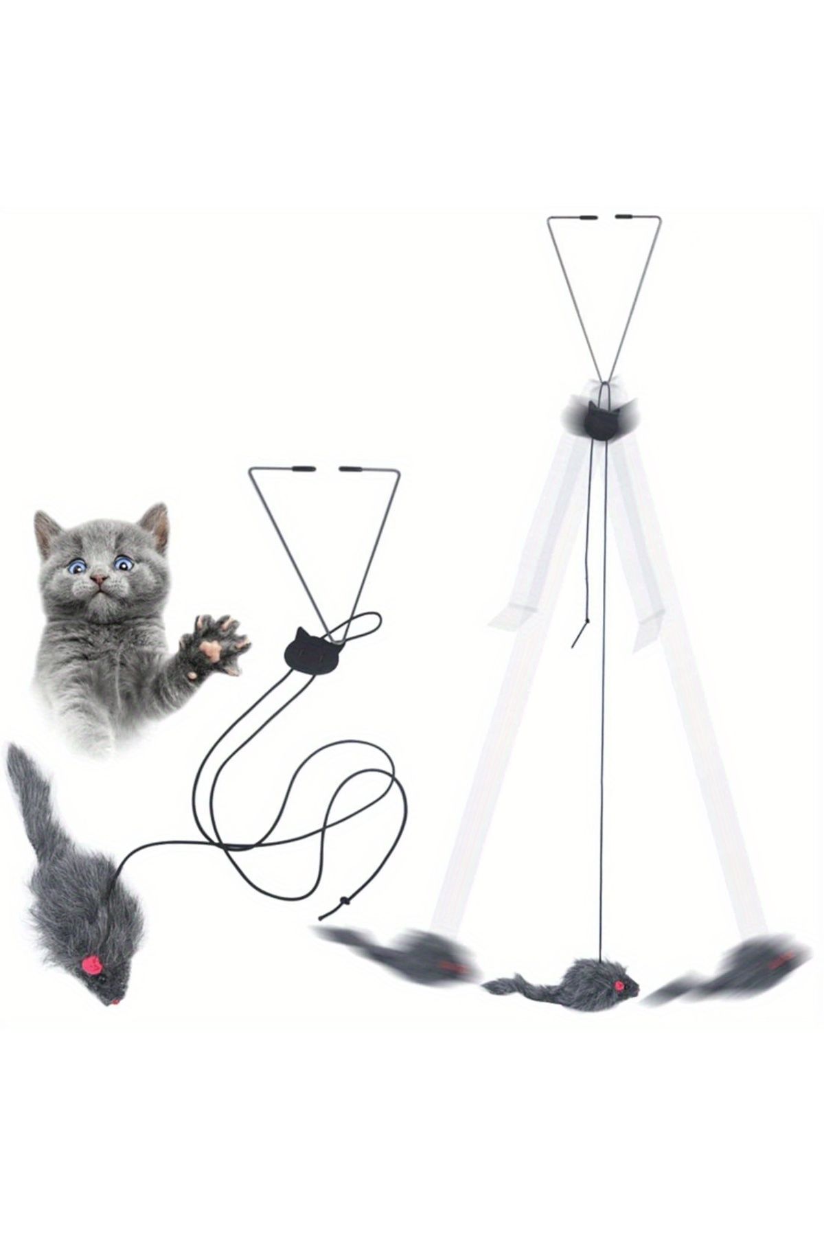 Choice-The Mouse Interactive & Stimulating Plush Cat Teaser Toy – Retractable Wand For Healthy Play, Cartoo 1