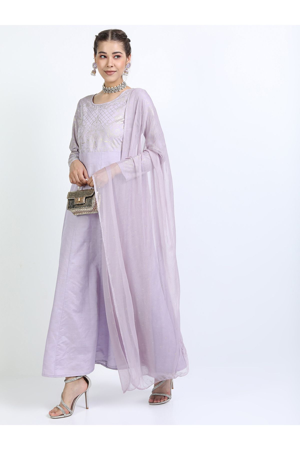 Vishudh By Styli-Foil Print A-Line Kurta & Dupatta Set 4