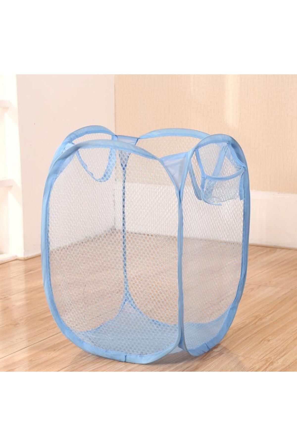 Choice-Blue Mesh Foldable Dirty Clothes Basket, Monochrome Minimalist Dirty Clothes Basket, Household Bathr 1