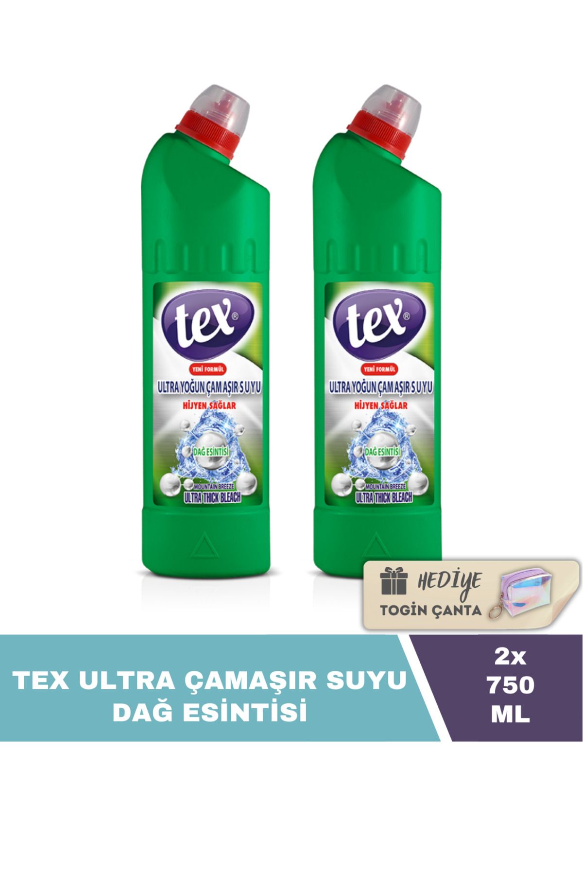 Tex Ultra Çamaşır Suyu Dağ Esintisi 750 ml X2 Adet Hediye Togin Çanta