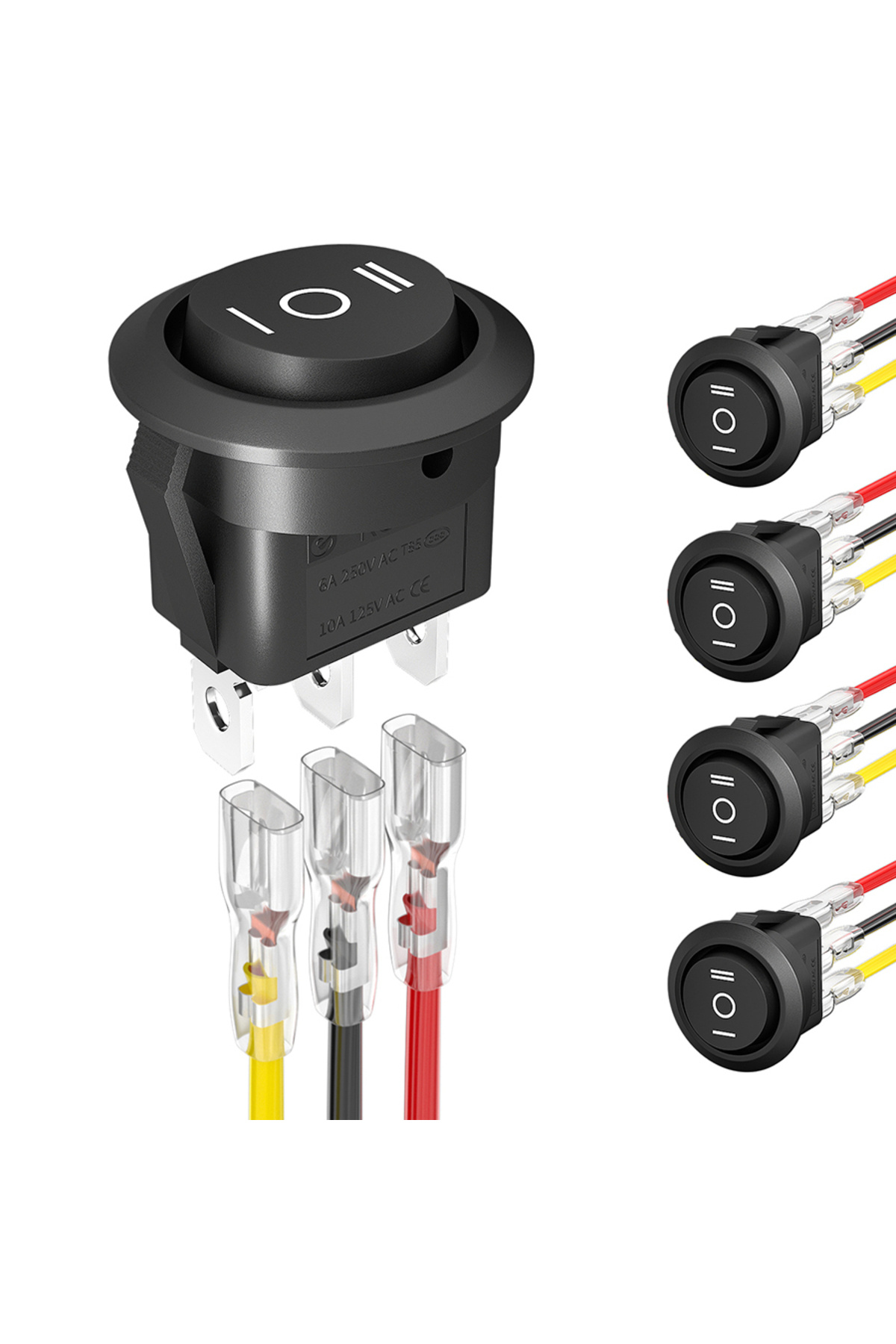 Daiertek-ON OFF ON 5PCS Round KCD1 Rocker Switch 12V 3 Pin 3 Position ON Off ON 10A/125V DC SPDT Cir 1