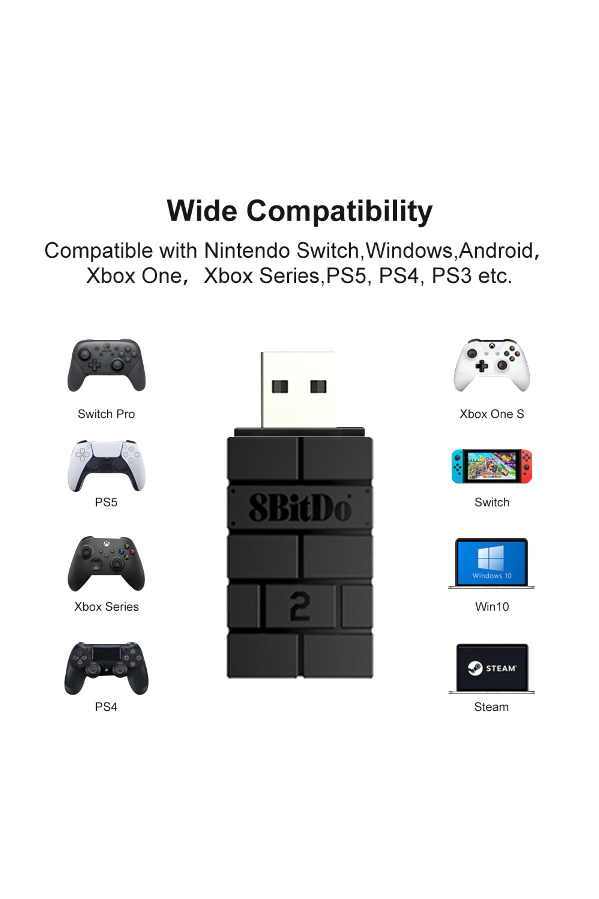 Choice-8BitDo USB Wireless Bluetooth Adapter 2 for Nintendo Switch PS3 PS5 Xbox JoyCon Controller Window... 4