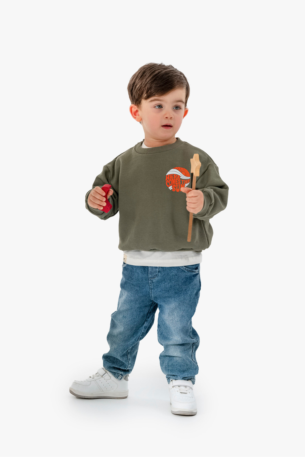 Jikko Baby Baskılı Sweatshirt Kot Pantolon 3'lü Bebek Çocuk Takımı 9039 fotoğrafı 2 (önizleme)