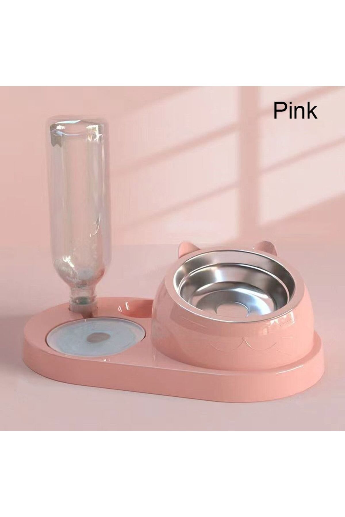 Choice--pink Food Container With Waterer Pet Waterer Feeder 2-in-1 Cat Bowl Water Dispenser Automatic Water 1