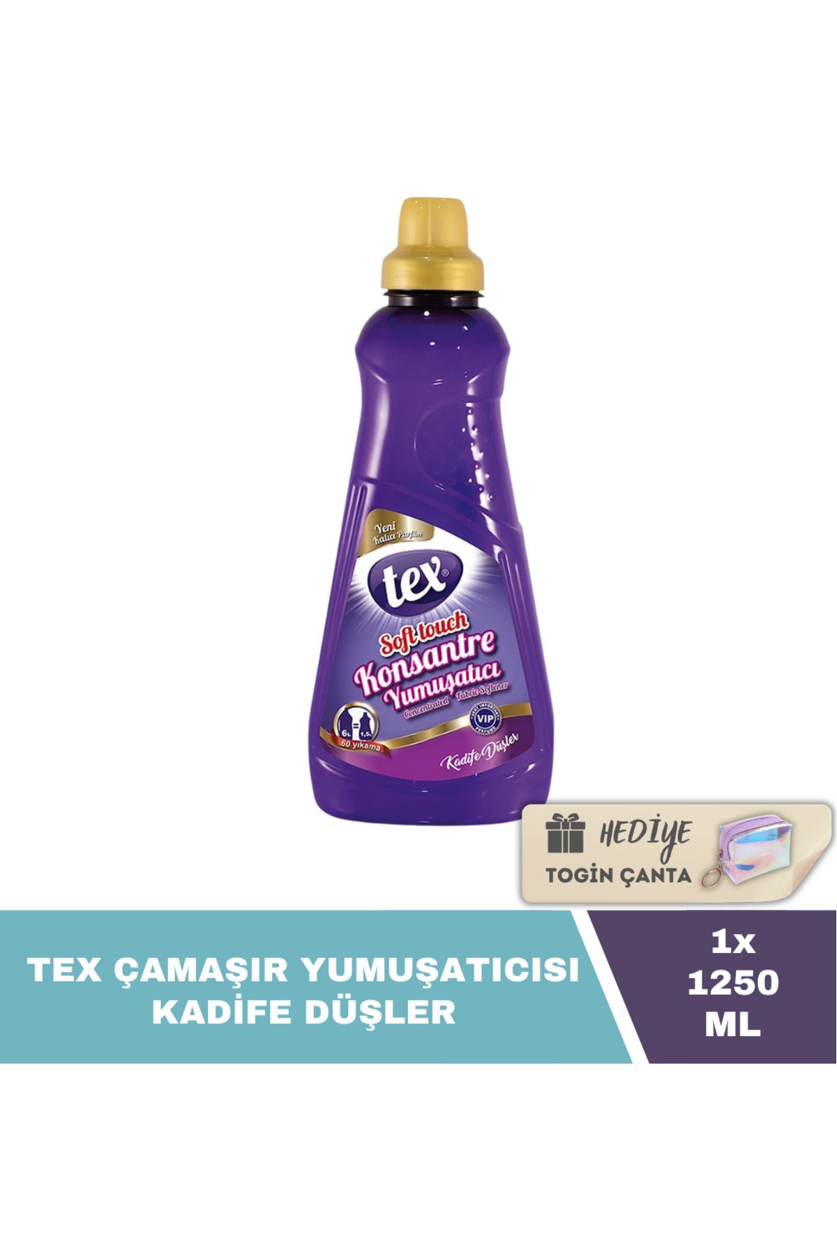 Tex Konsantre Yumuşatıcı Kadife Düşler 1250 ml X1 Adet Hediye Togin Çanta