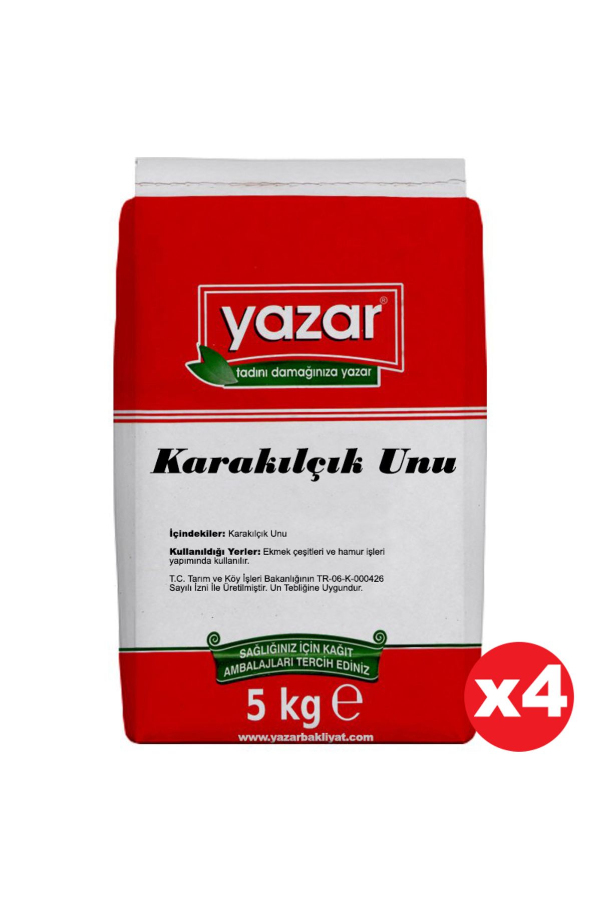 YAZAR Taş Değirmende Öğütülmüş Karakılçık Unu 5 Kg X 4 Paket