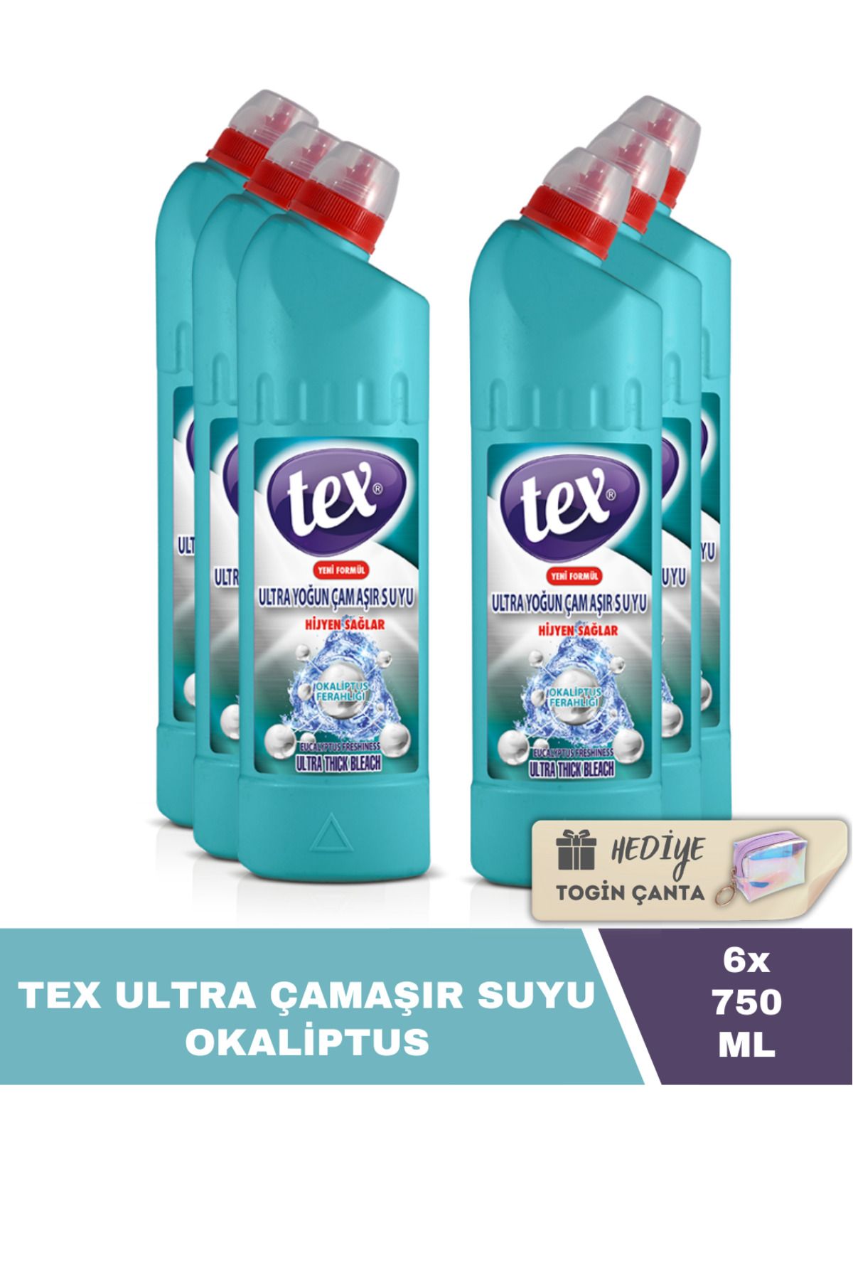 Tex Ultra Çamaşır Suyu Okaliptus 750 ml X6 Adet Hediye Togin Çanta