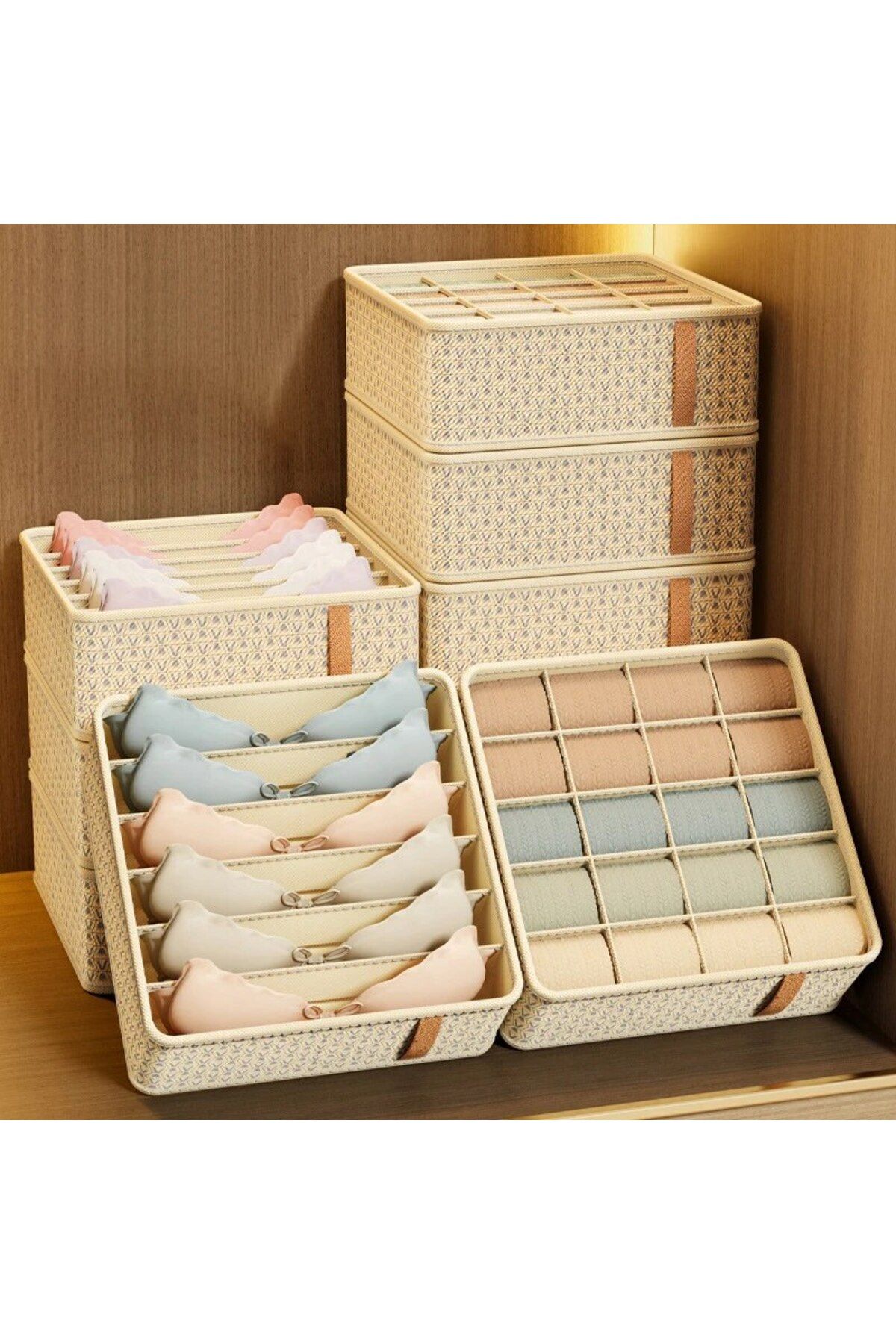 Choice-1pc Khaki/Wine Red Non Woven Multi Grid Underwear Sock Storage Box Household Wardrobe Organizatio... 2