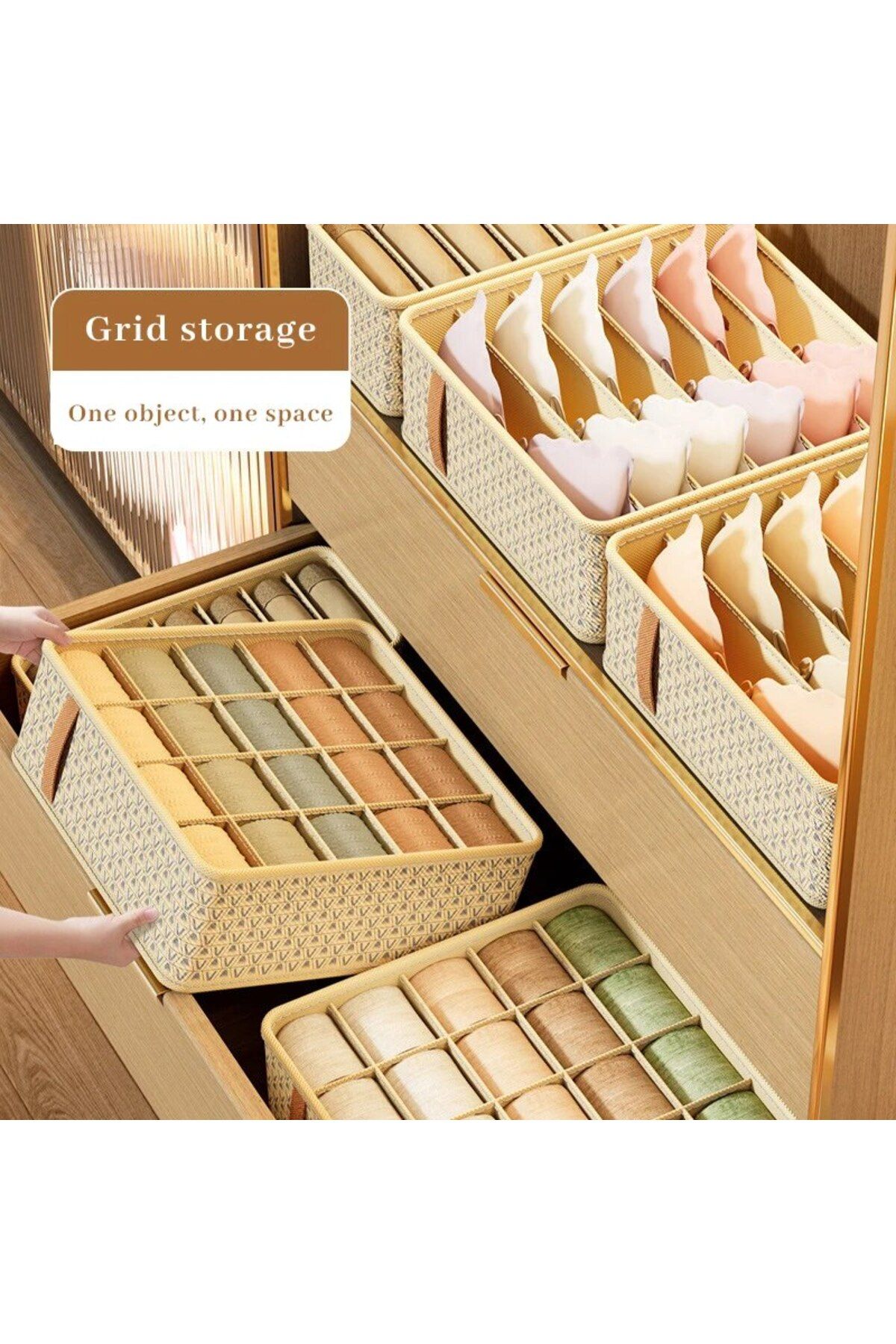Choice-1pc Khaki/Wine Red Non Woven Multi Grid Underwear Sock Storage Box Household Wardrobe Organizatio... 6