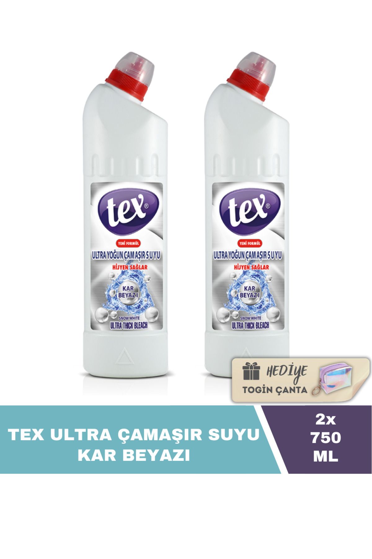 Tex Ultra Çamaşır Suyu Kar Beyazı 750 ml X2 Adet Hediye Togin Çanta