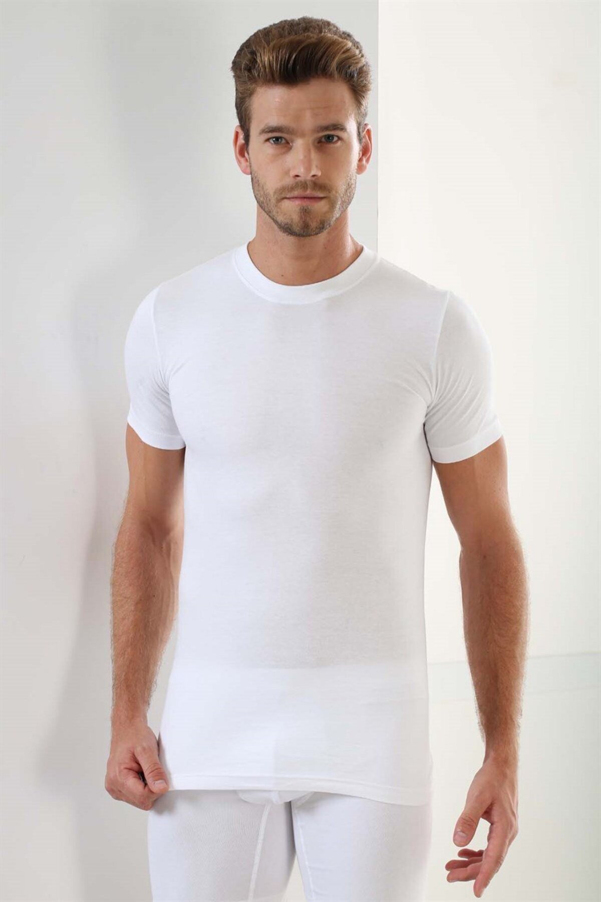 Arma Yıldız-Ανδρικό λευκό μπλουζάκι Slim Fit - 100% βαμβάκι, λαιμόκοψη, κοντό μανίκι, εσώρουχο 3