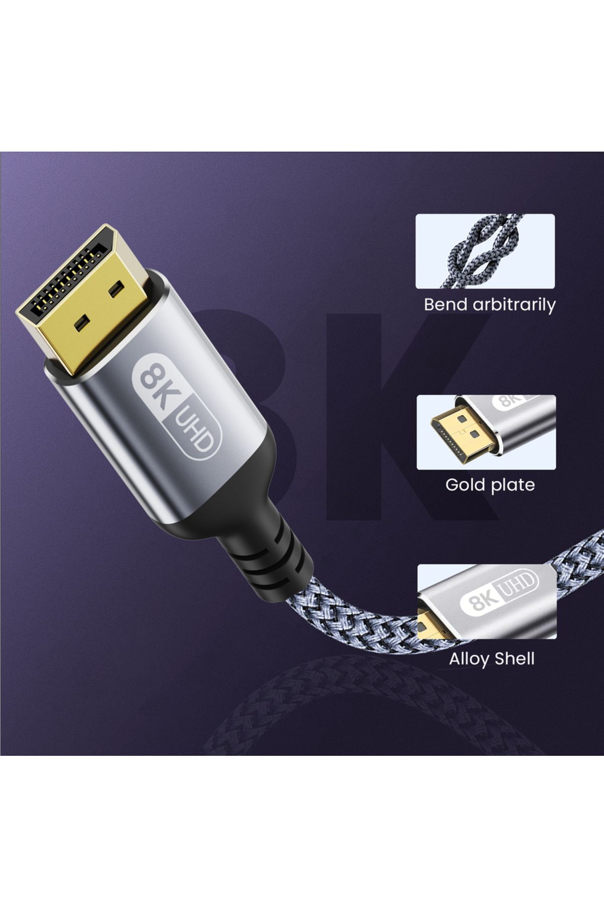 NIERBO-كابل DP 8K بطول 1 متر وكابل DisplayPort 1.4 عالي السرعة 8K@60Hz وG-Sync وFreeSync 4K@144Hz 6