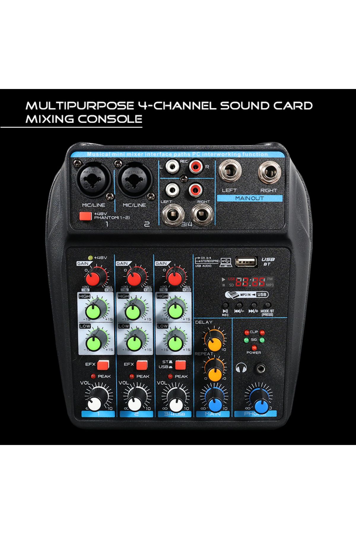 Choice-4 Channel Mixer DJ Mixing Console with Bluetooth 48V Phantom Power Monitor Karaoke System USB Mix... 6