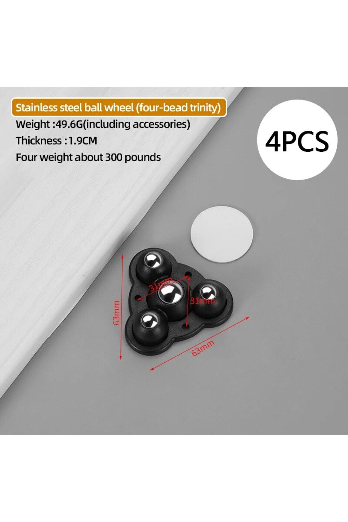 Choice-Steel ball 4pcs 4PCS Non Punching Adhesive Ball Pulley Furniture Mobile Base Accessories Small Wheel 1
