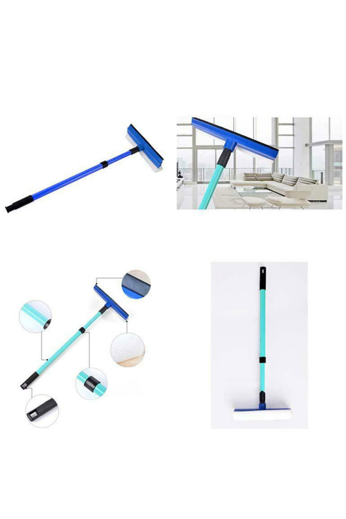 LEENKEA-2 In 1 Telescopic Window Glass Cleaner Wiper Long Handle Sponge Brush Window Mop Squeegee Wiper C... 2