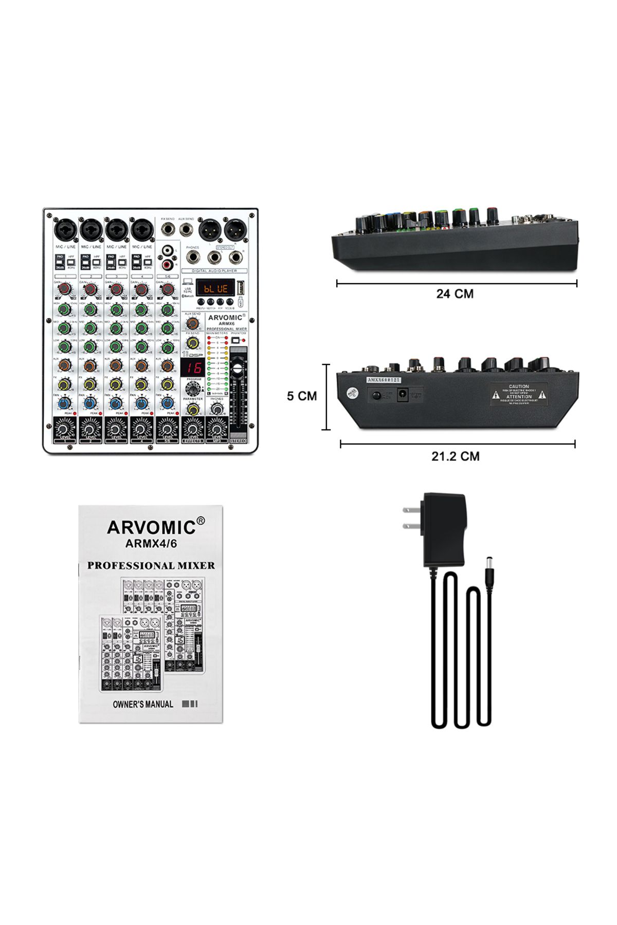 Choice-Us Plug 6-channel Audio Mixer, Arvomic Dj Mixer With Usb Audio Interface, Bluetooth Function, 16 Dsp 1
