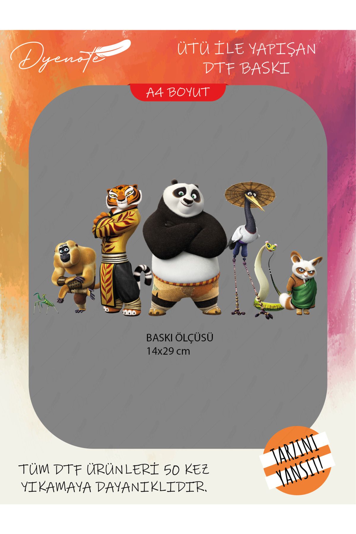 DYENOTE-Kung Fu Panda Dtf Printed Sticking T-Shirt - Iron Transfer Textile 1