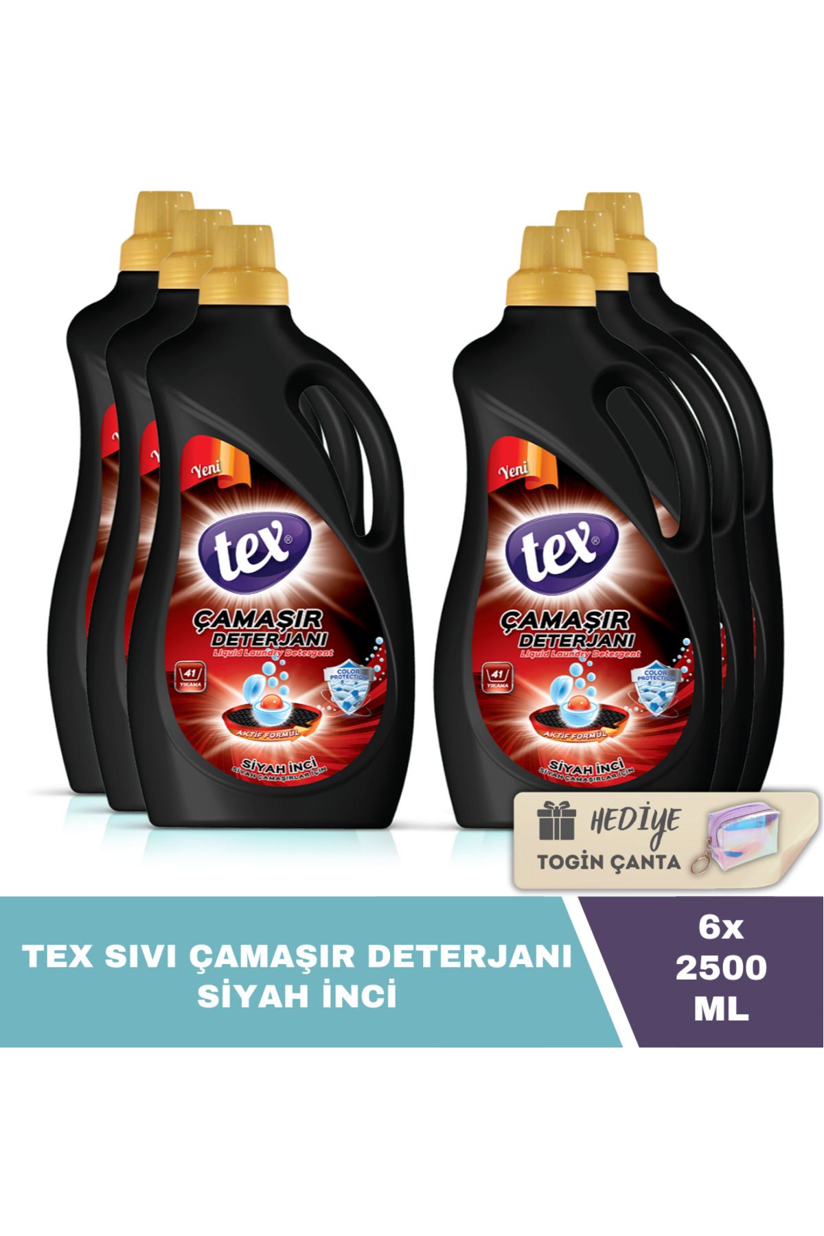 Tex Sıvı Çamaşır Deterjanı Siyah İnci 2500 ML X1 Adet + Hediye Togin Çanta