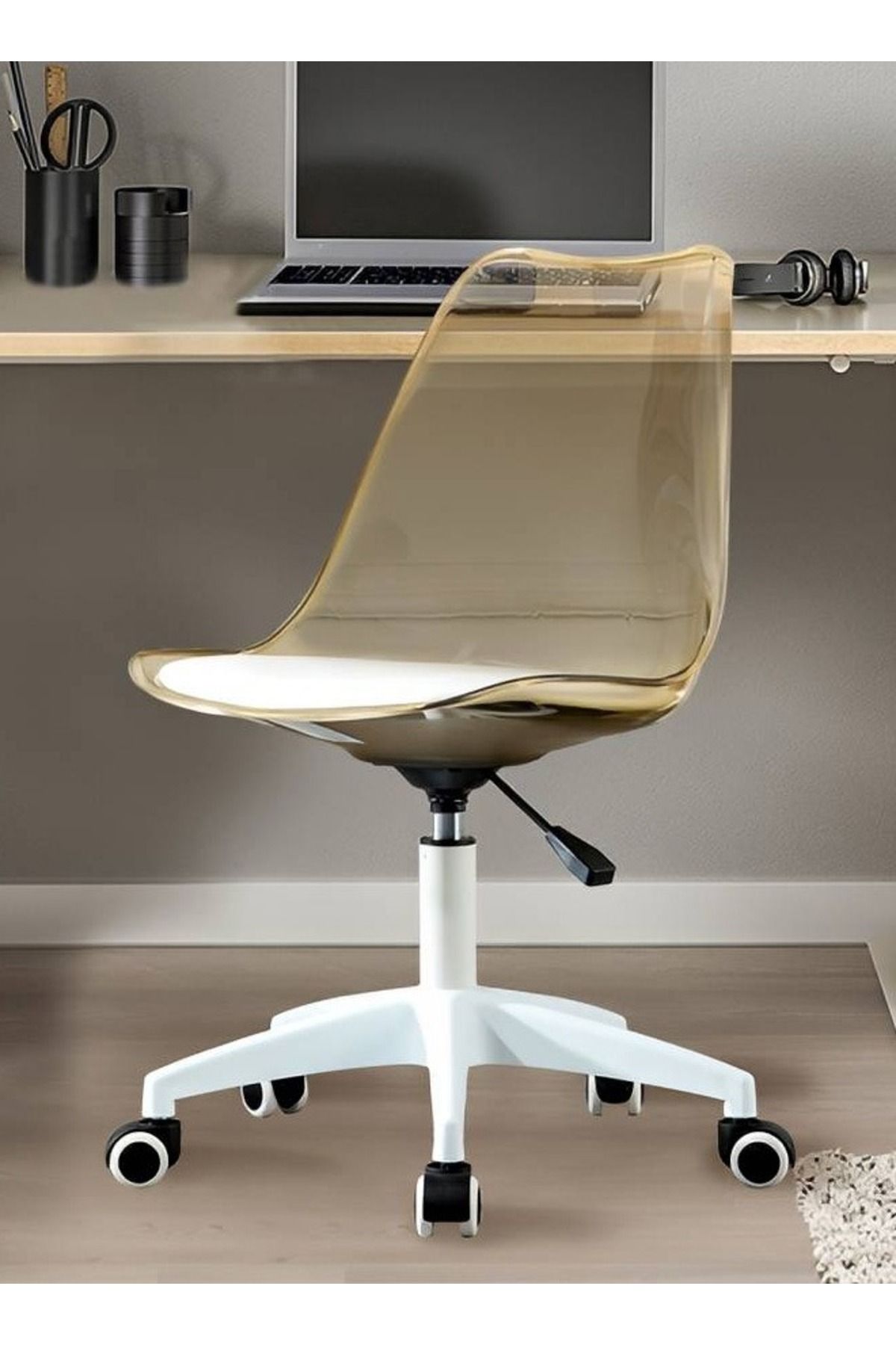 Taimi-Ergonomic Office Chair And 360 Degree Swivel Back With Adjustable Height White Clear 3