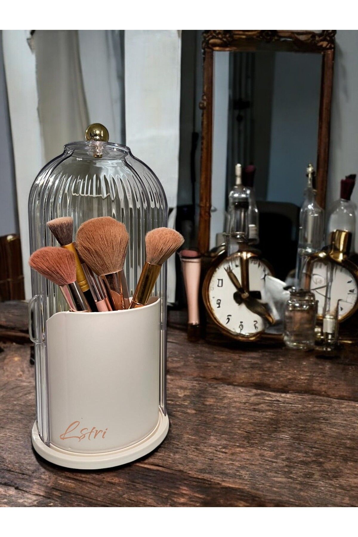 lstri House By House Transparent Cover 360 Rotating Stand Brush Organizator Pentru Machiaj Cosmetic - One Size